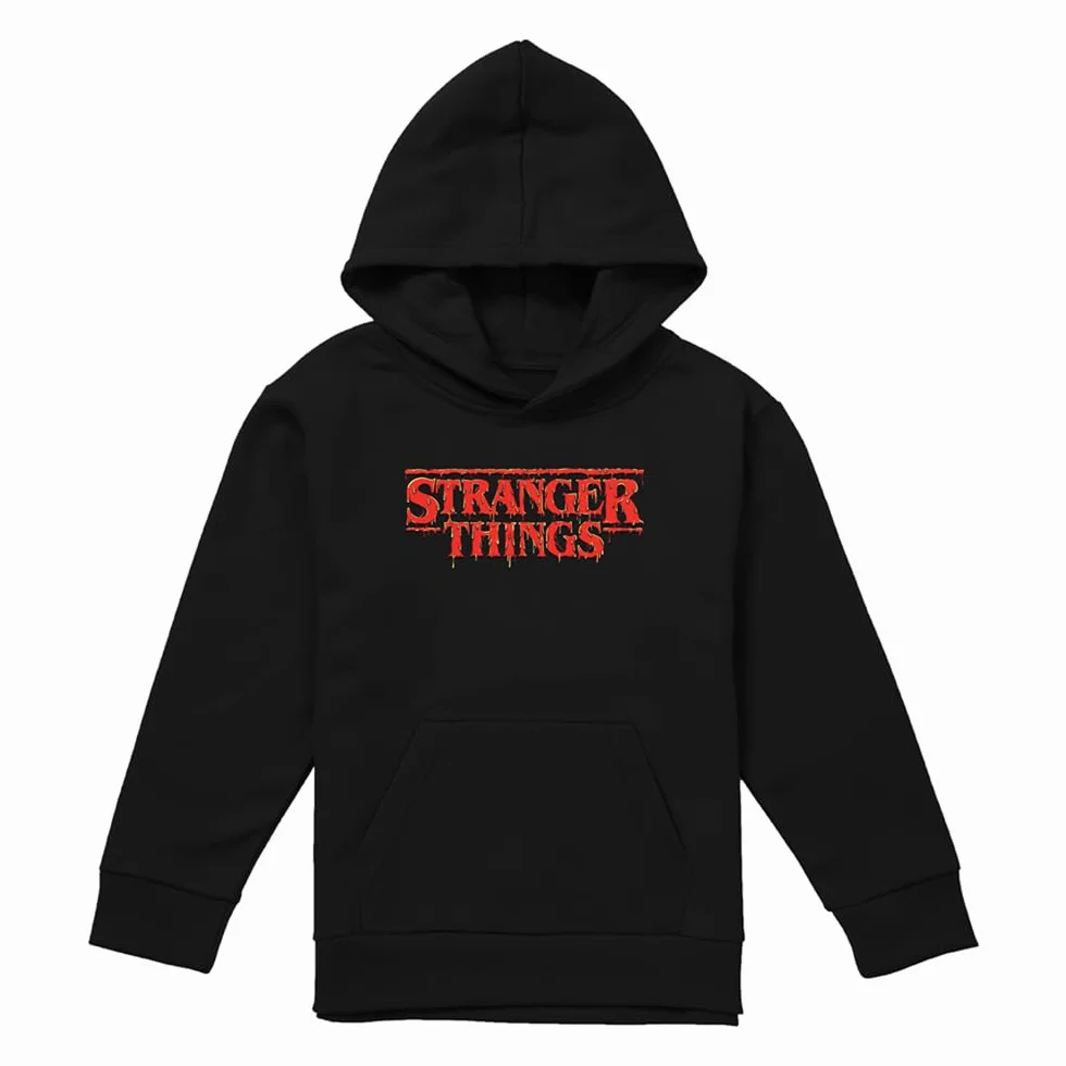 Stranger Things Red Drip Logo Youth Kids Pull-Over Hoodie Black Hooded Sweatshirt