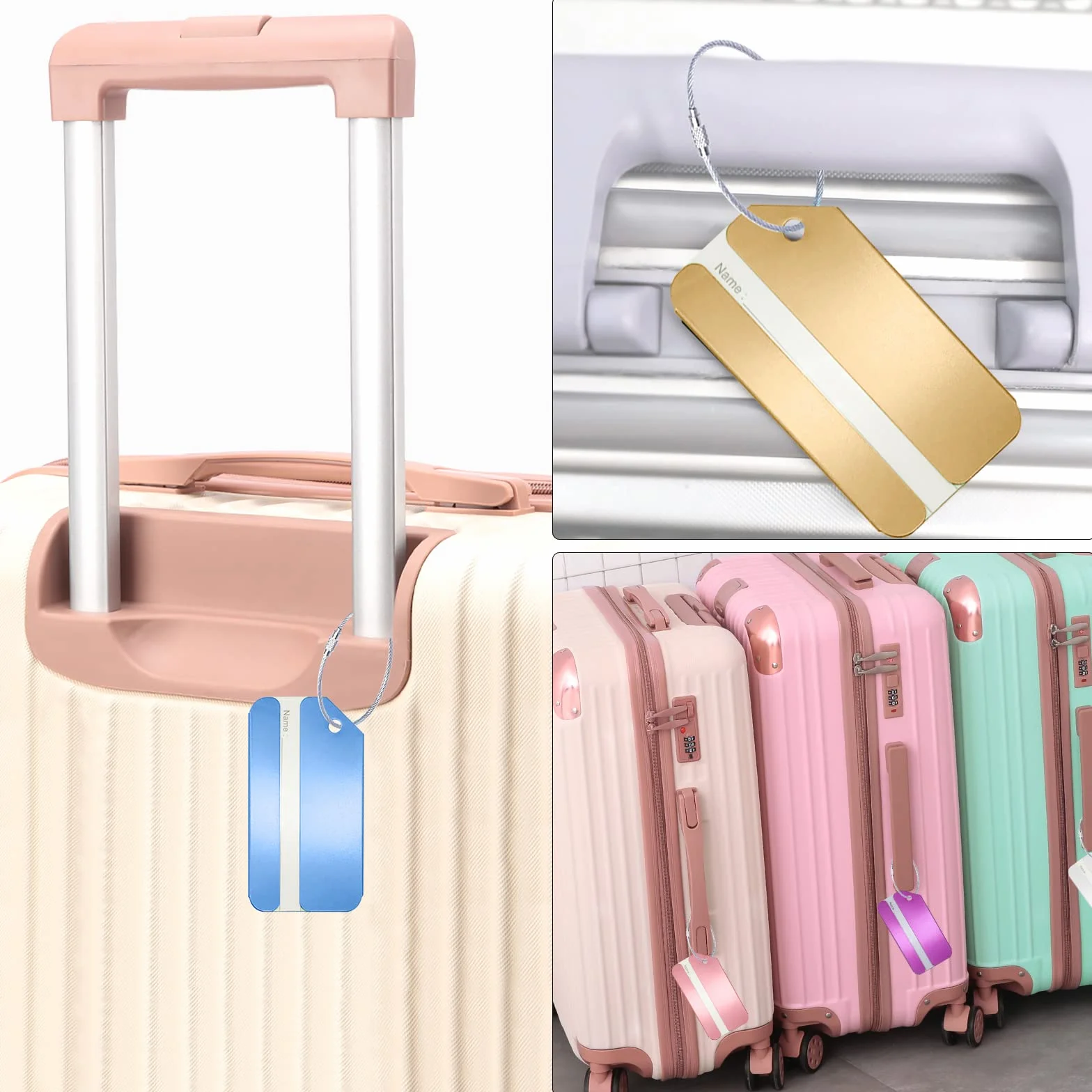 Étiquettes de Bagage en Aluminium Lot de 10 pour Valises - Luggage Tag Métal avec Porte-Nom