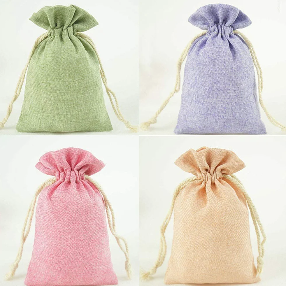Sachets en Jute 24 Pièces Petit Pochette en Lin Sacs Cadeau avec Cordon Serrage pour Lavande, Bijoux, Mariage