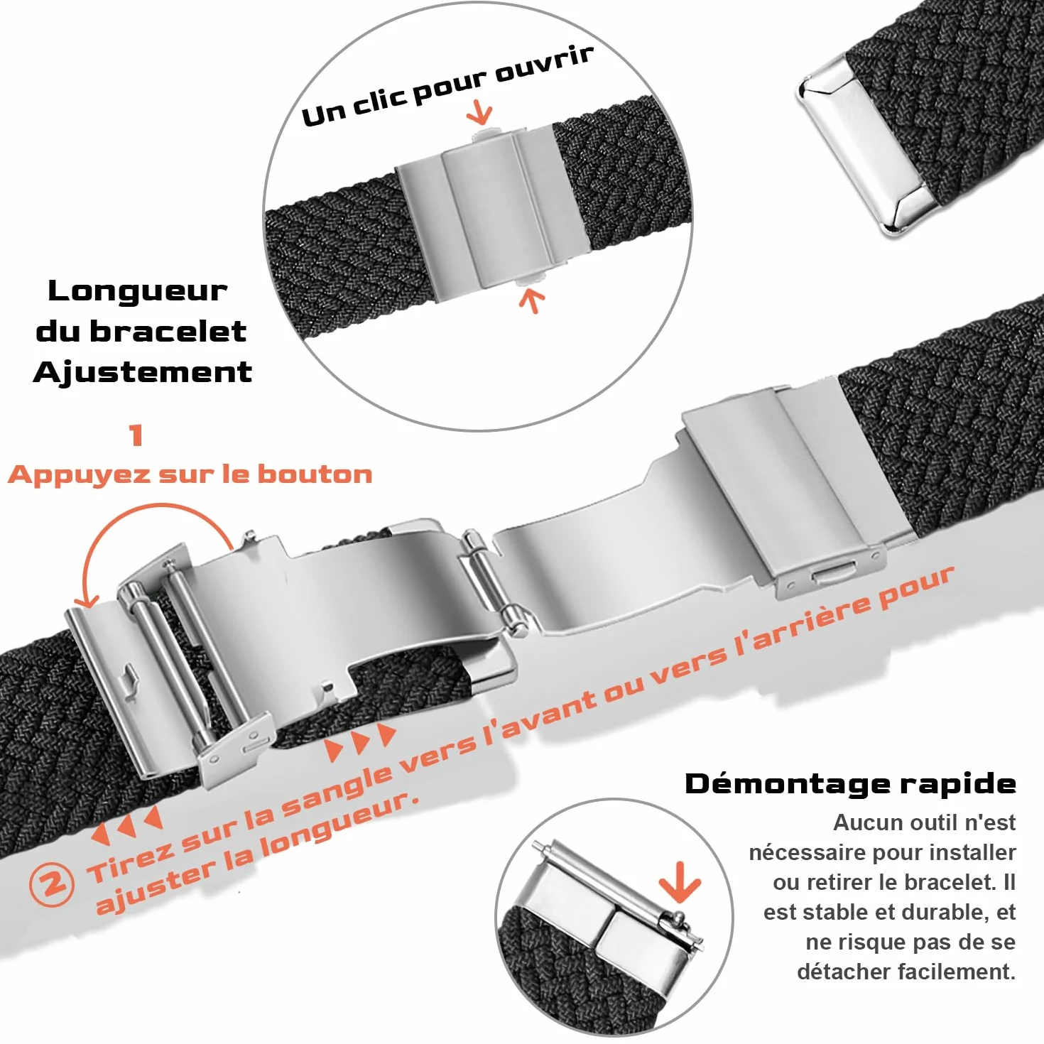 Hearkent Bracelet en Nylon élastique 18/20 mm Style Sport Unisexe Ajustable pour Montres