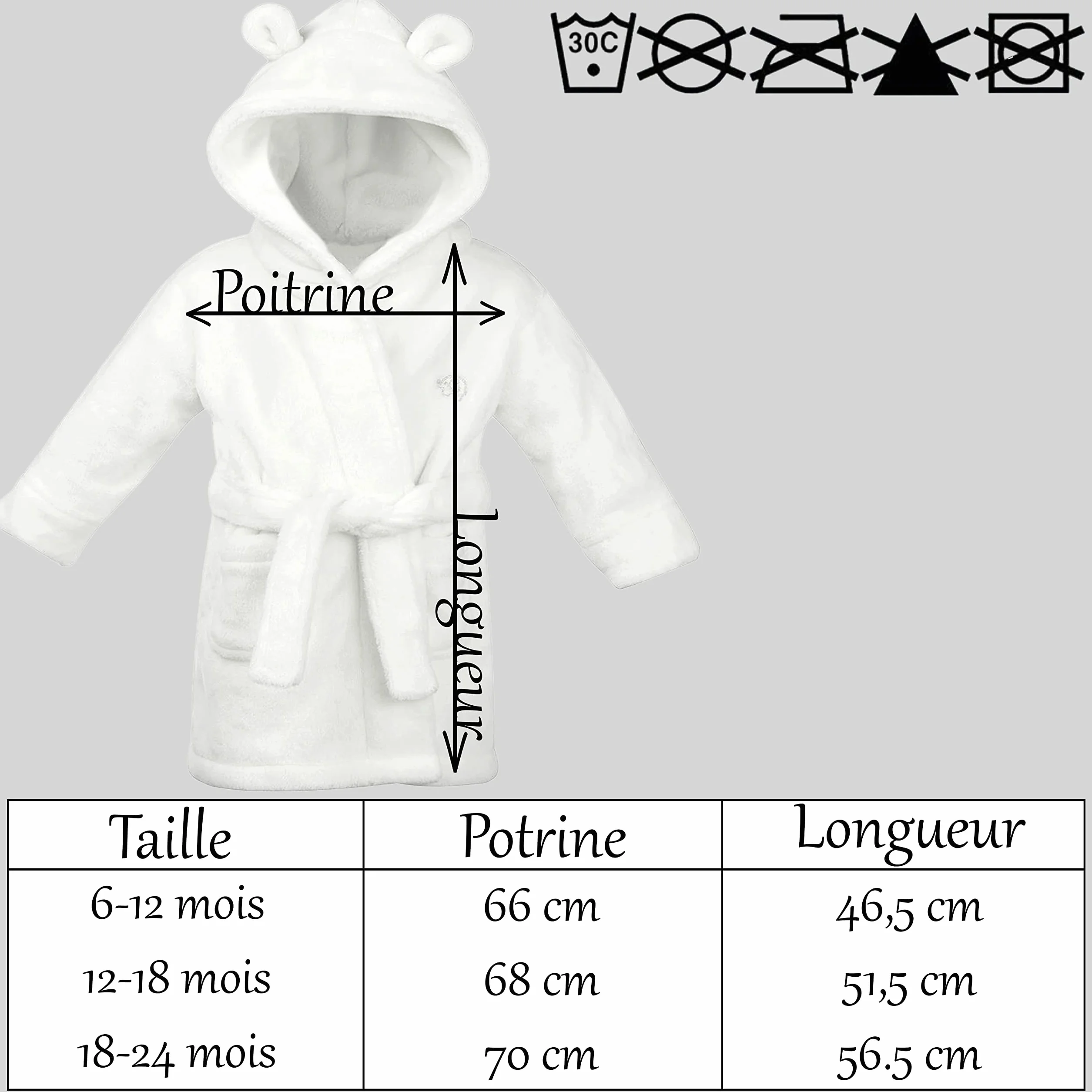 Peignoir bébé personnalisé KDO MAGIC blanc doux moelleux garçons filles