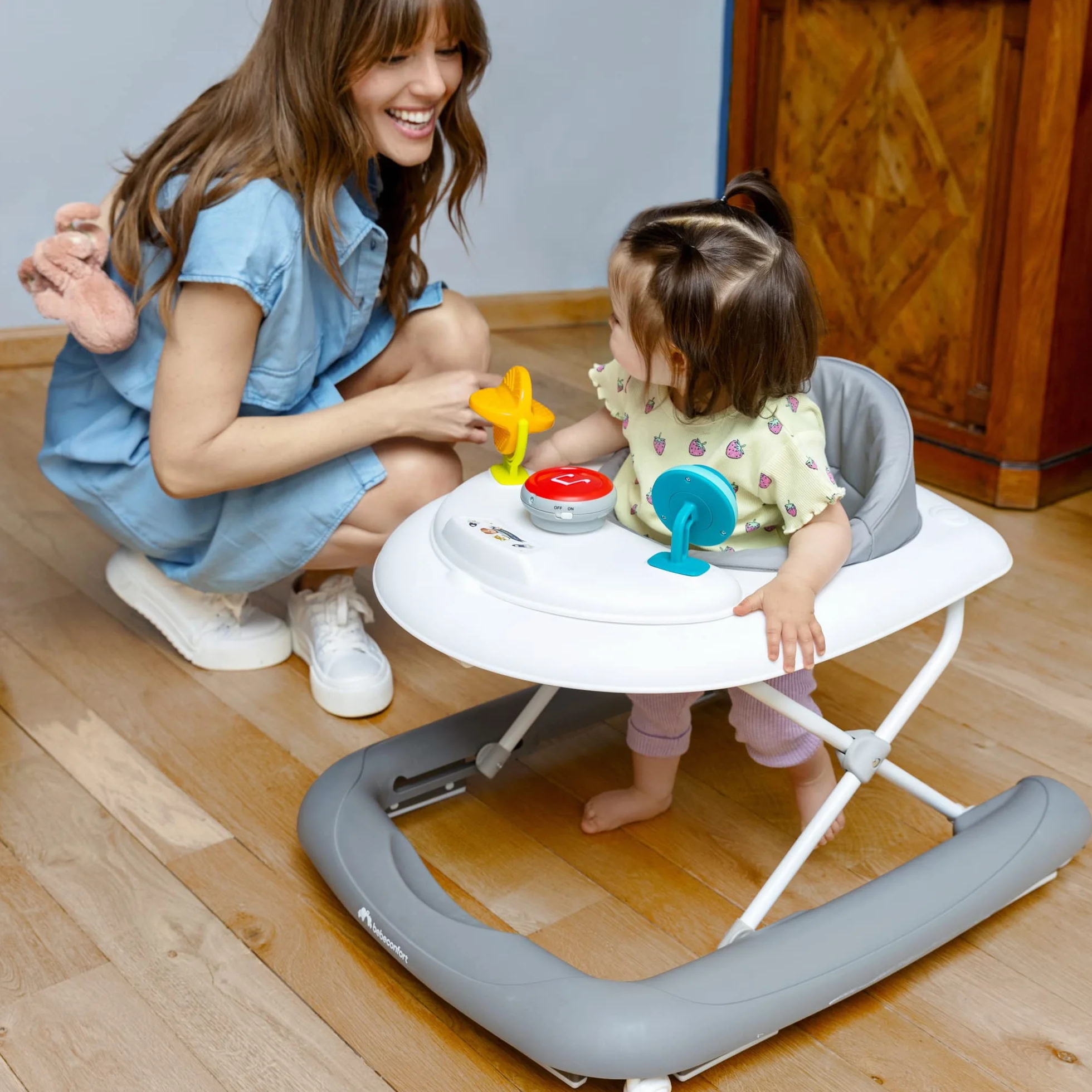 Bebeconfort Explorer Trotteur bébé pliable avec plateau d'activités musical, 6-18 mois, 12 kg, Gray Mist