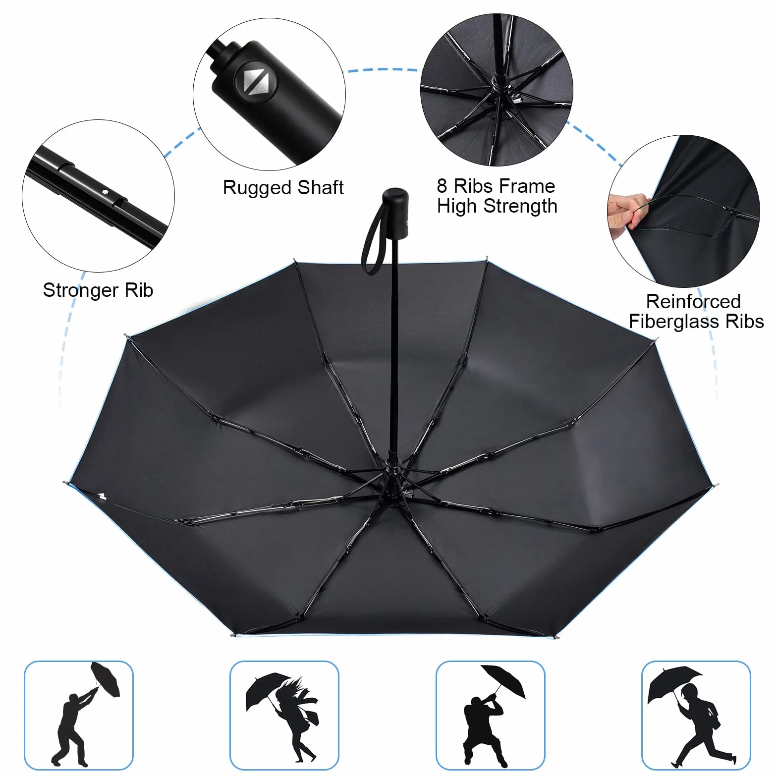 Vicloon Parapluie Pliable Anti UV Anti Retournement Résistant au Vent Compact