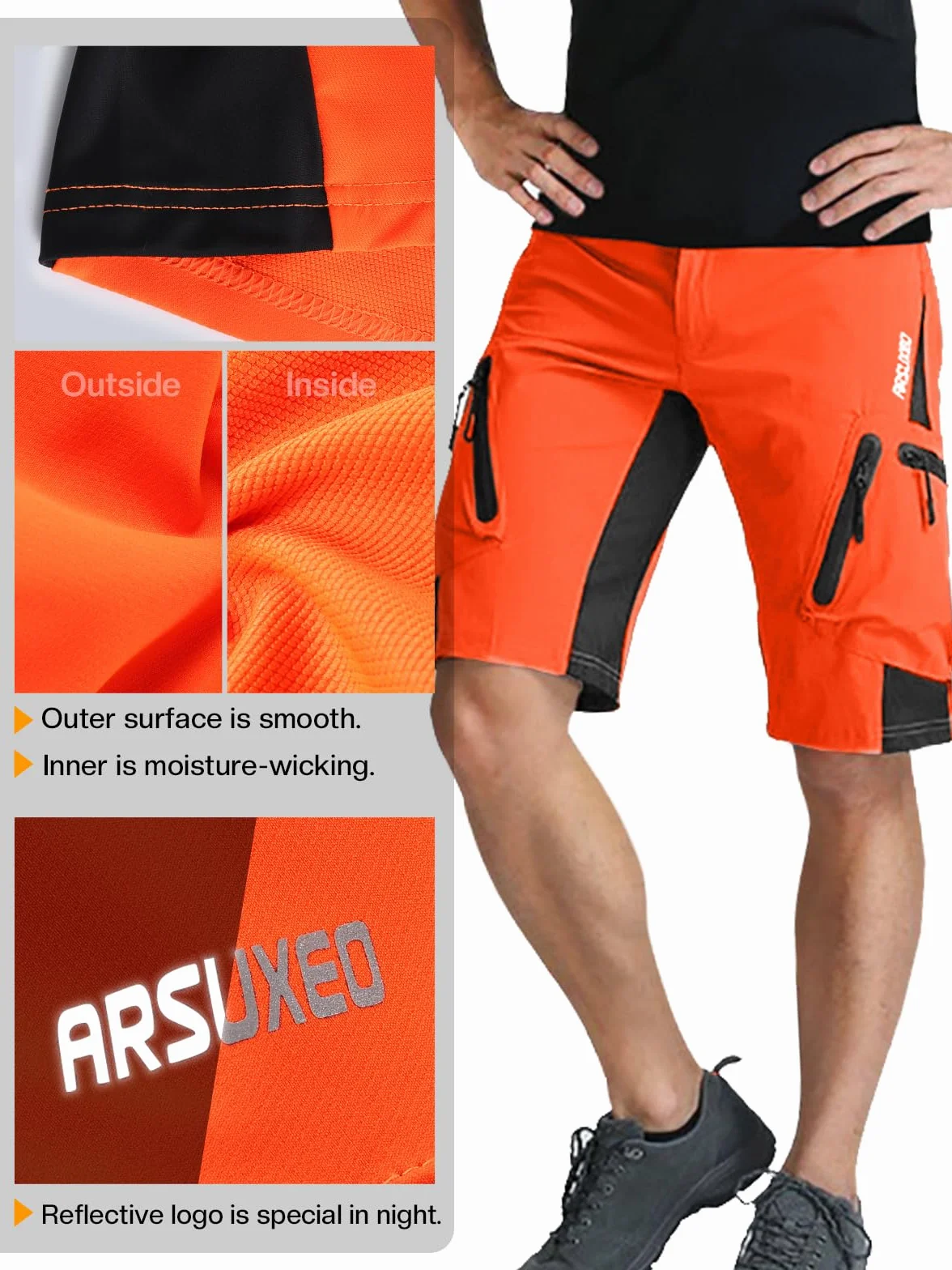 ARSUXEO Short de Cyclisme Homme VTT Résistant à l'Eau