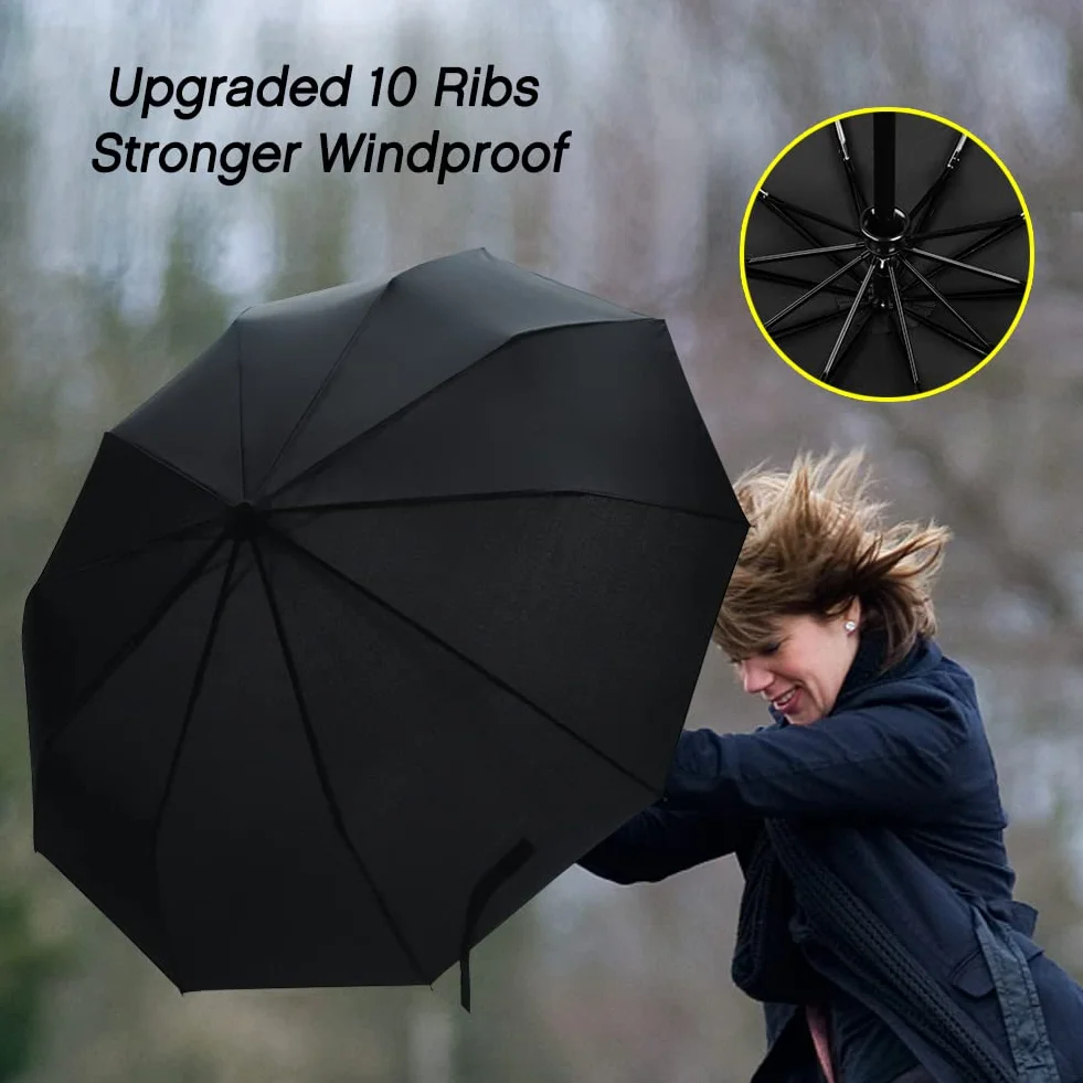 Parapluie Pliant Automatique Imperméable Homme Noir 106 cm 10 Baleines Anti Vent