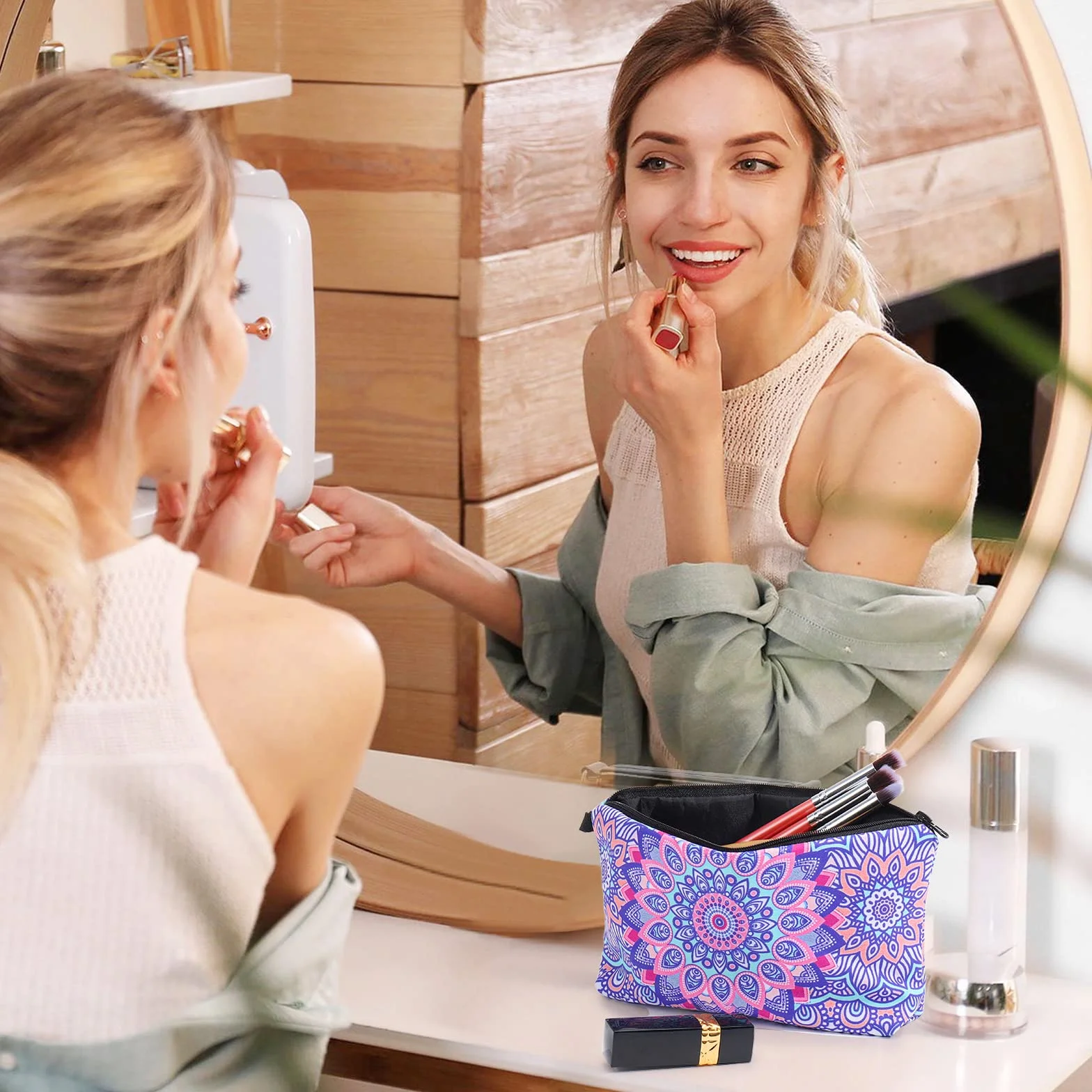 Czemo 4 Pcs Trousse à Maquillage Femme Sac à Cosmétiques en Toile Imprimé Sac de Rangement Voyage