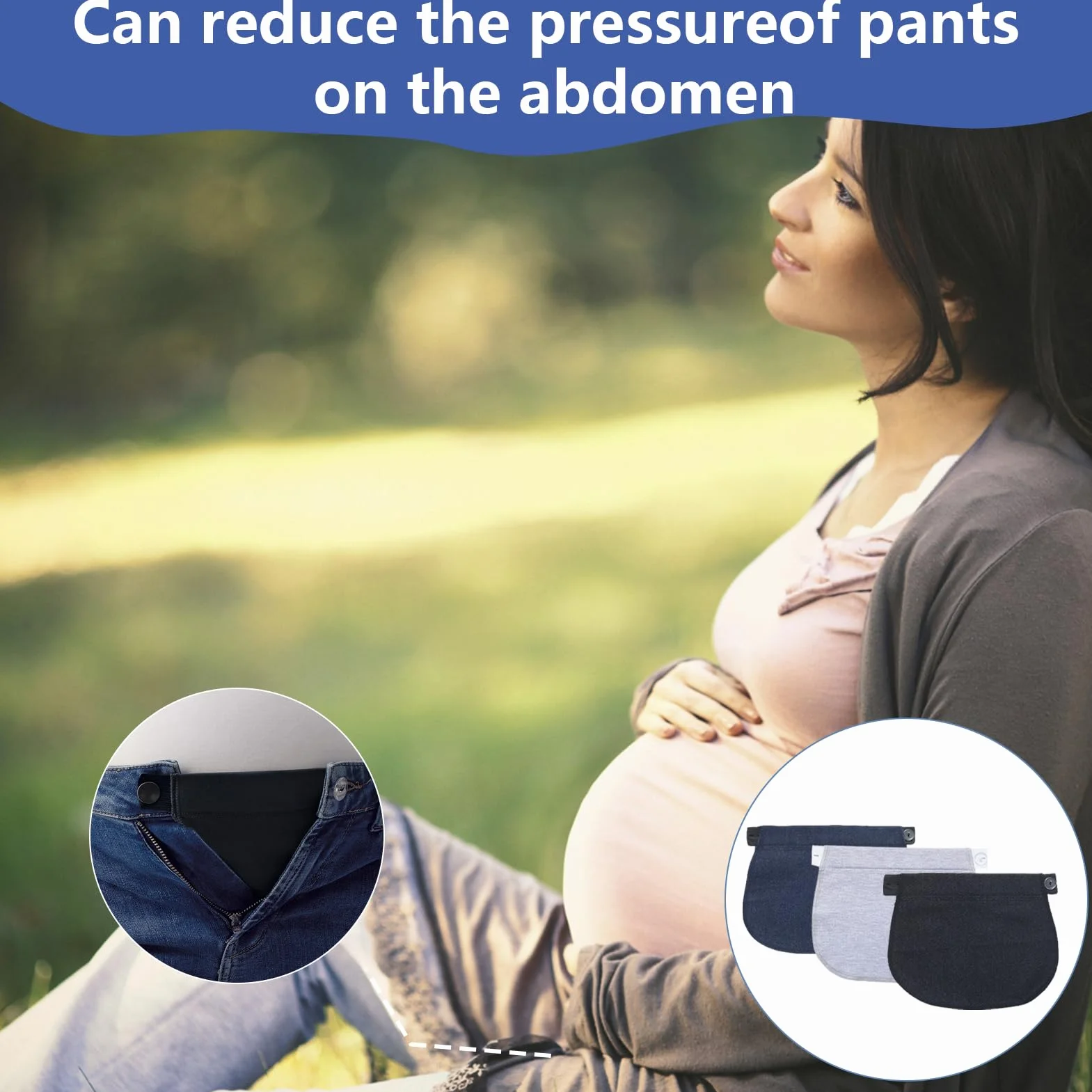 Extension Pantalon Grossesse 3 Pièces Élargisseur de Ceinture Réglable Confort Boucle Élastique Taille Extender (Bleu Foncé, Noir, Gris)