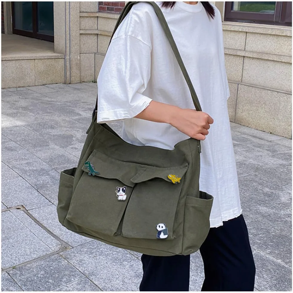 Sac à Bandoulière Rétro Grand Multi-poches pour Voyage Travail École