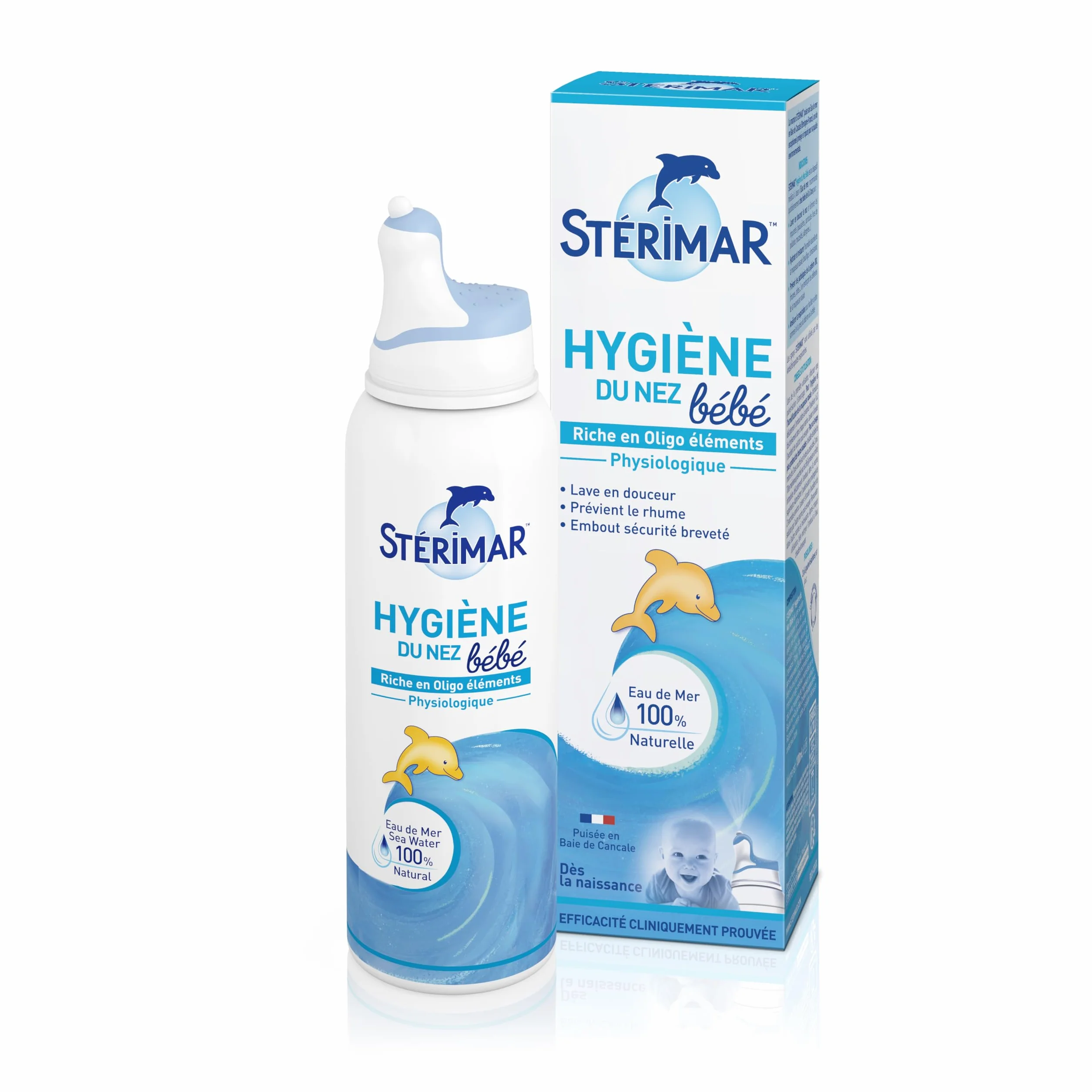 STÉRIMAR Spray Nasal Bébé 100 ml - Hygiène du Nez, Eau de Mer 100% Naturelle, Formule Physiologique