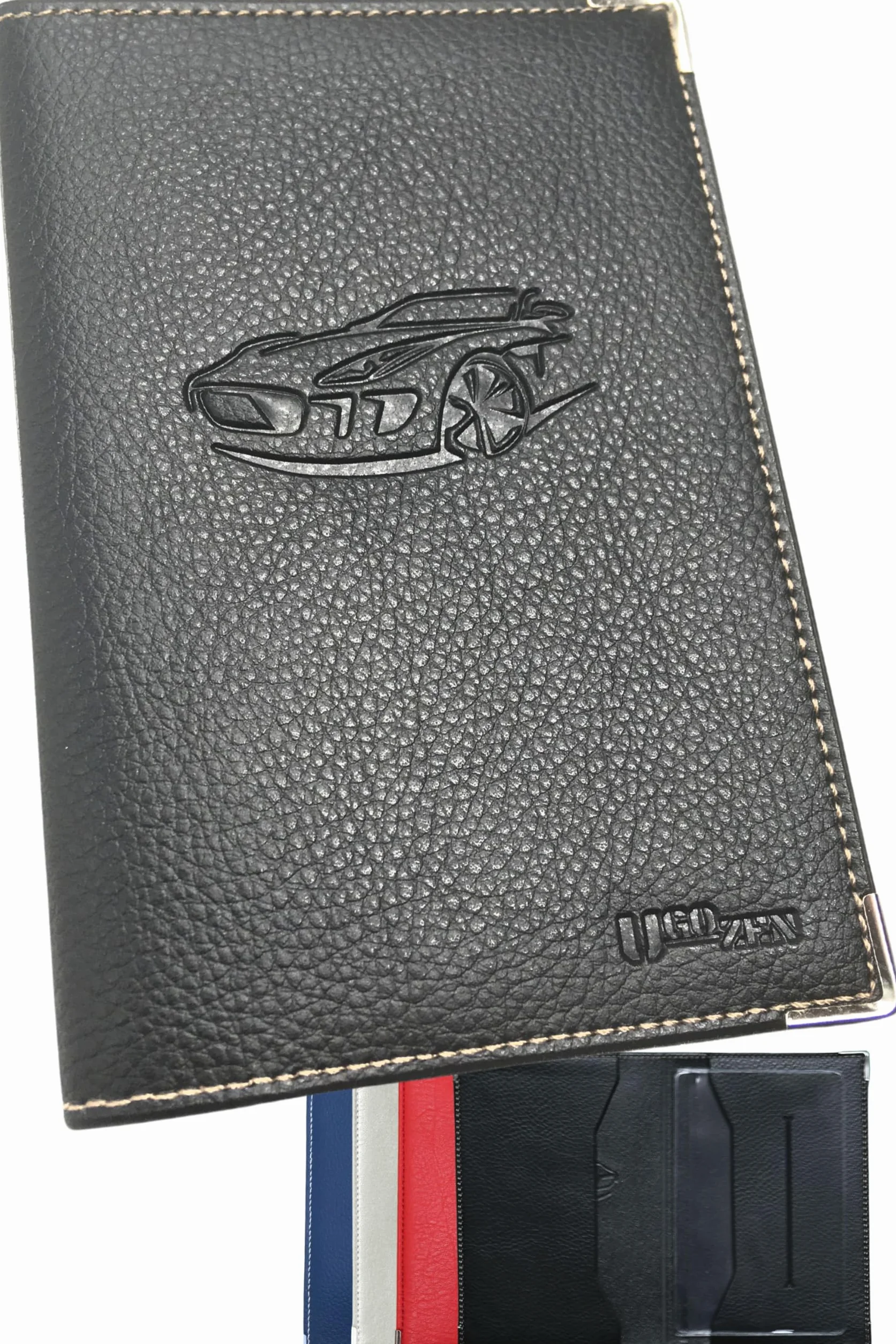 Ugozen Pochette Carte Grise Luxeo Porte Papier Voiture Etui 3 Volets Cristal Inclus
