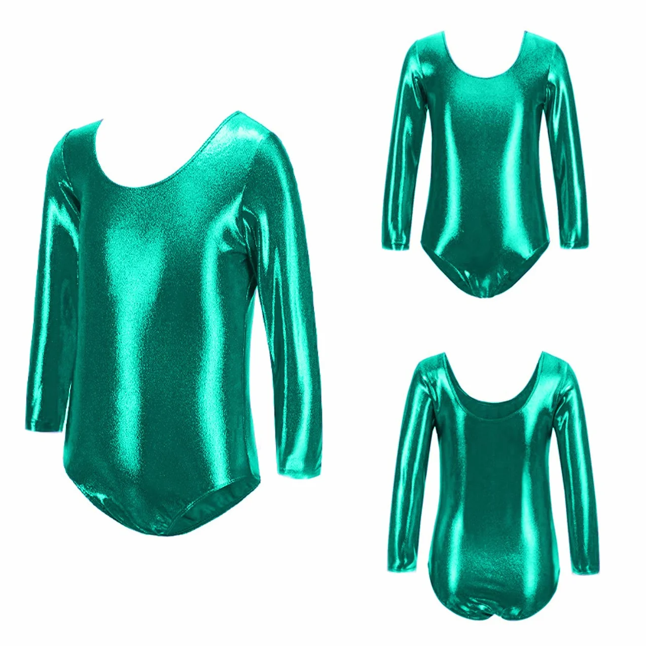 Justaucorps classique brillant élastique filles manches longues col rond
