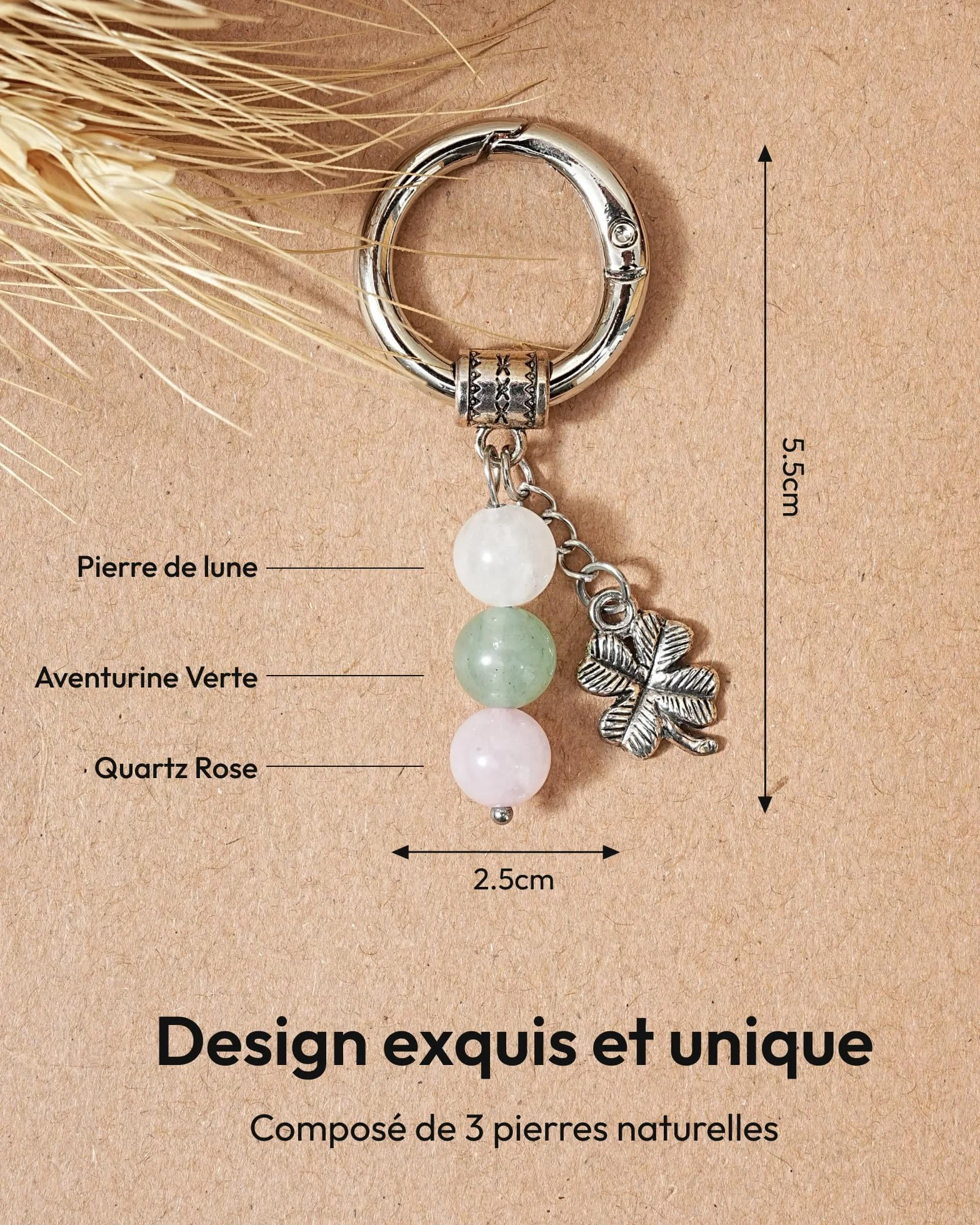 Merclix Porte Clef Pierre Naturelle Pierre De Lune Aventurine Cadeau Femme Noel Anniversaire Fete Des Meres