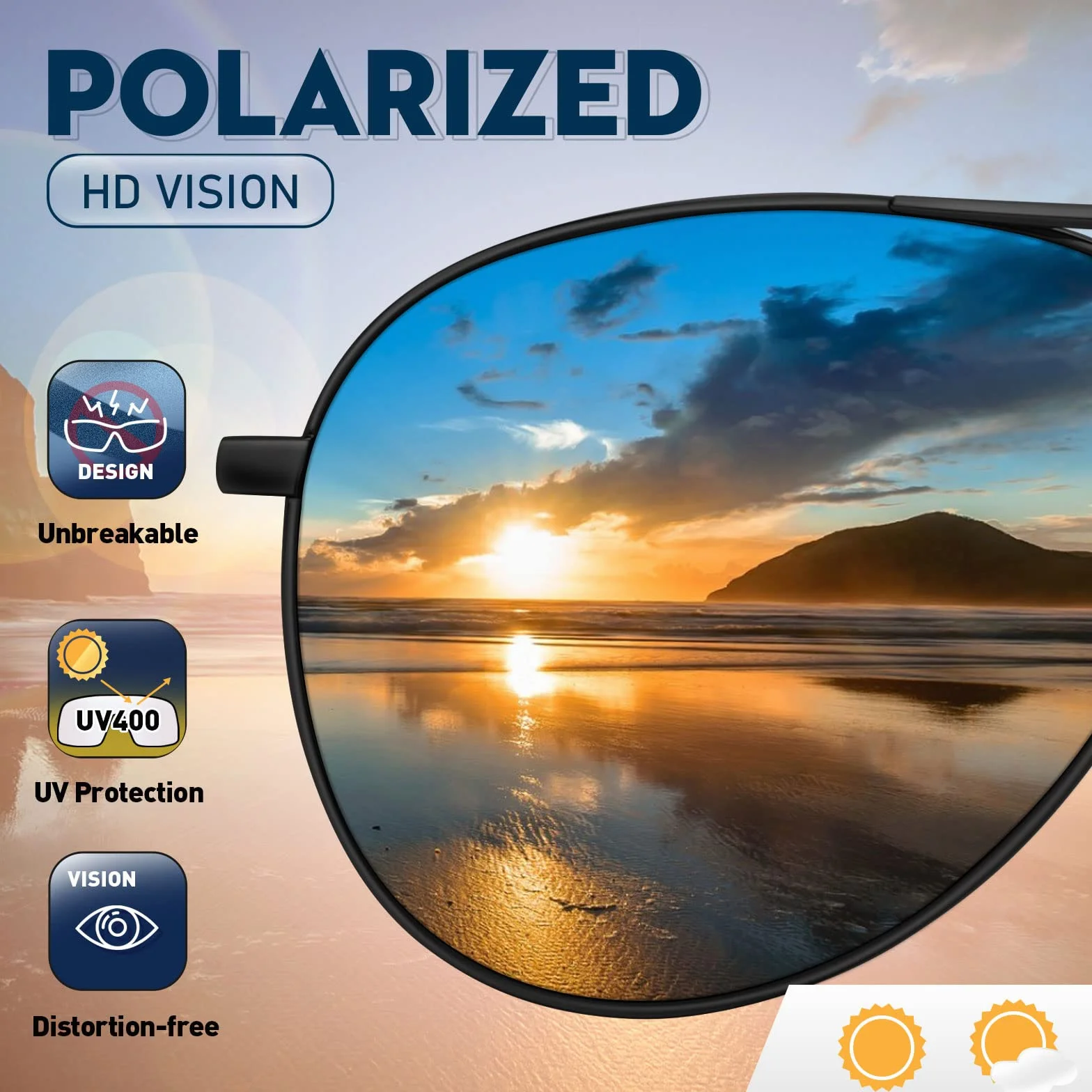 Lunettes de Soleil Homme Pilote Polarisées Ultralégères Anti-Reflets Conduite Pêche Sports Protection Style Classique