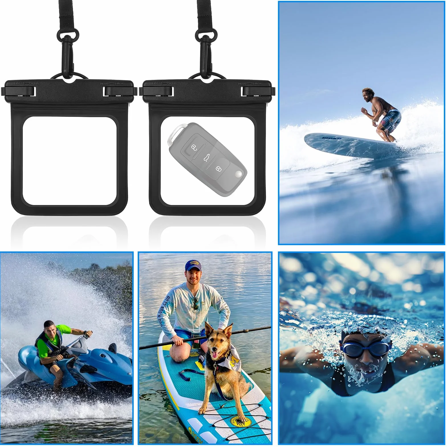 Lot de 2 petites pochettes étanches submersibles pour natation et surf