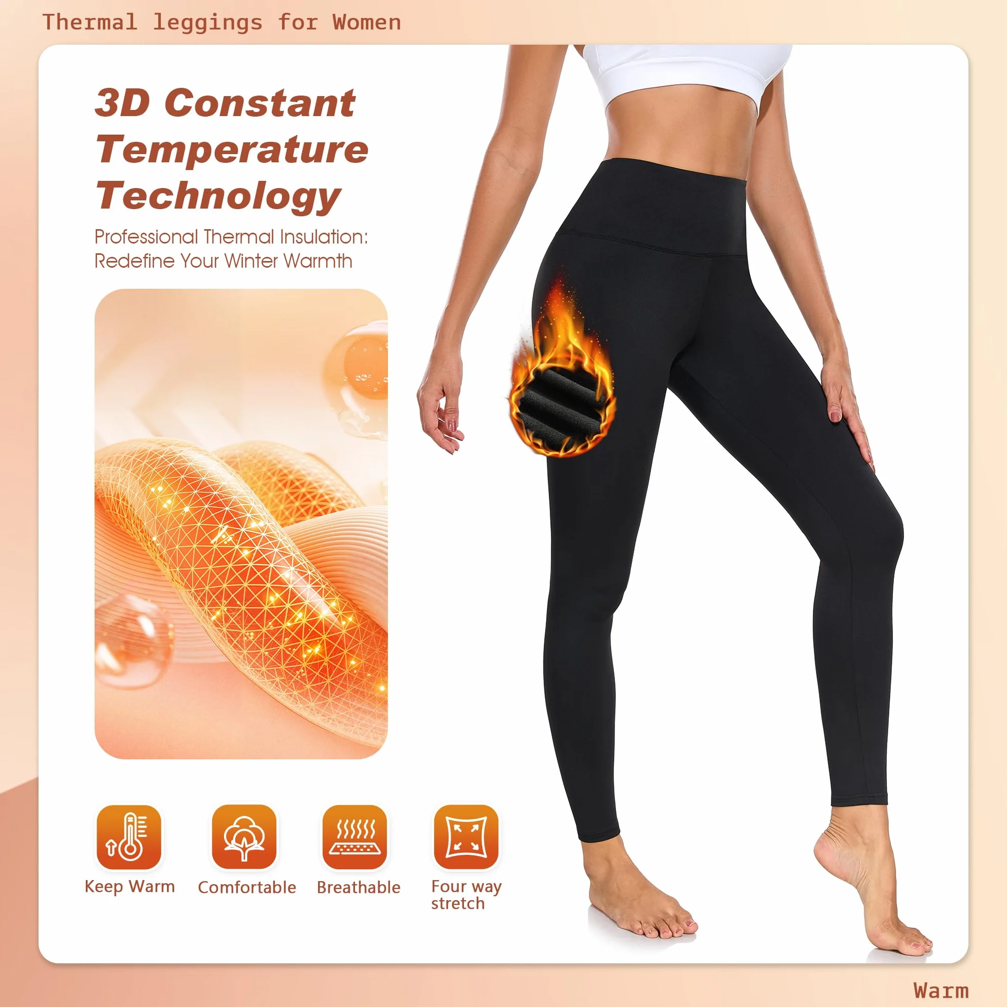 BENNIES Legging Thermique Femme Pantalon Polaire Taille Haute Automne Hiver Fitness Sport Yoga Noir