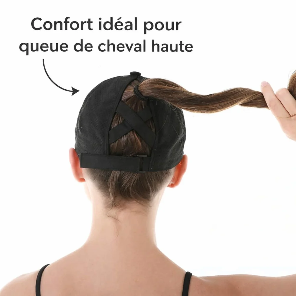 Casquette de Course Femme Noire Maille Séchage Rapide Réglable Sport Légère