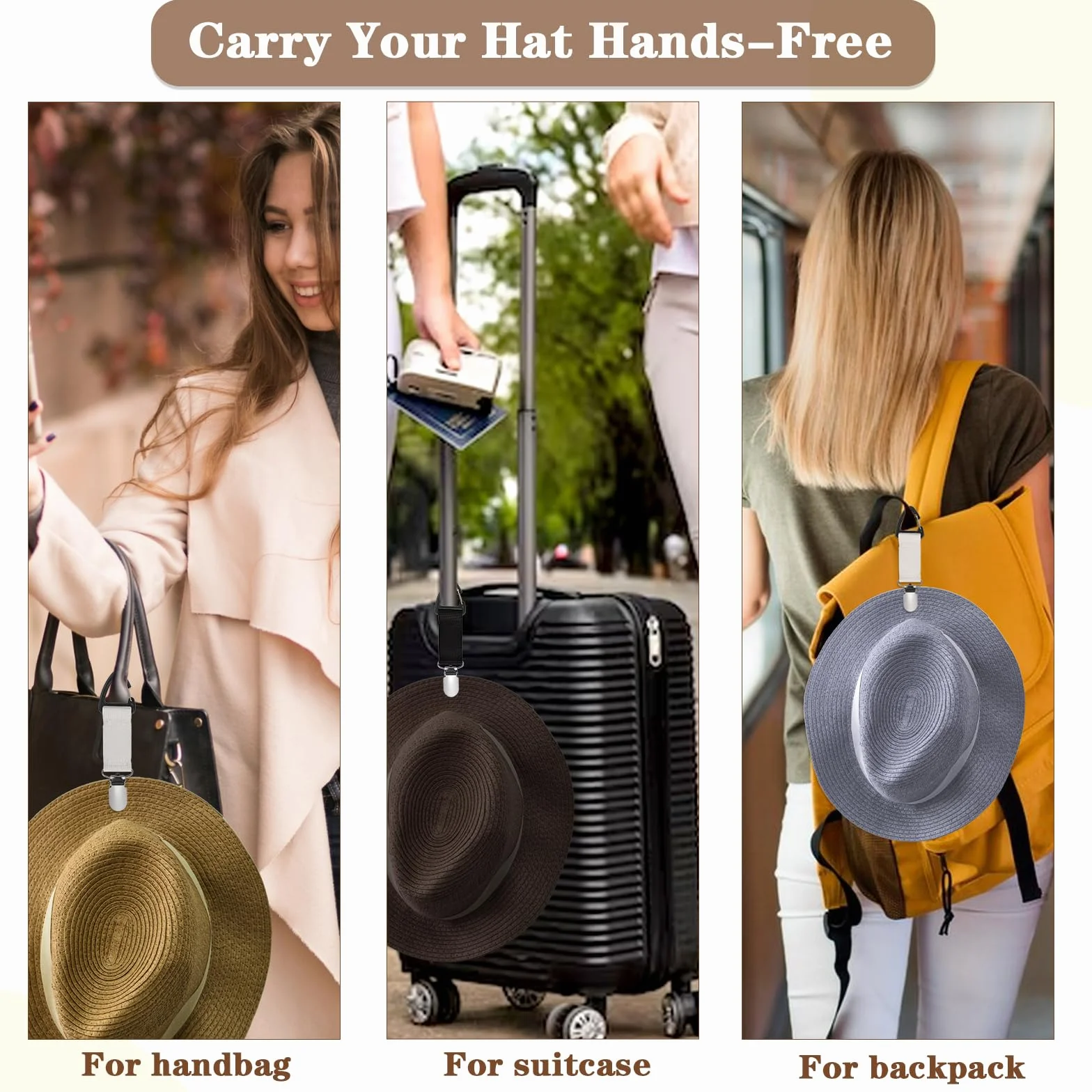 Mabor Lot de 4 pinces élastiques pour chapeau de voyage sac mains libres accessoires sac à dos bagages voyage plein air