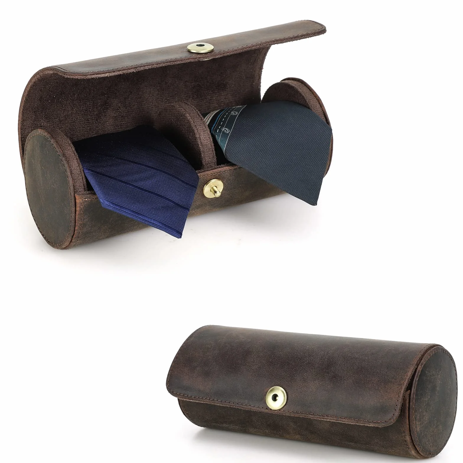 Hiram Organiseur de Cravates en Cuir Véritable Portable pour Homme, Contient 2 Cravates