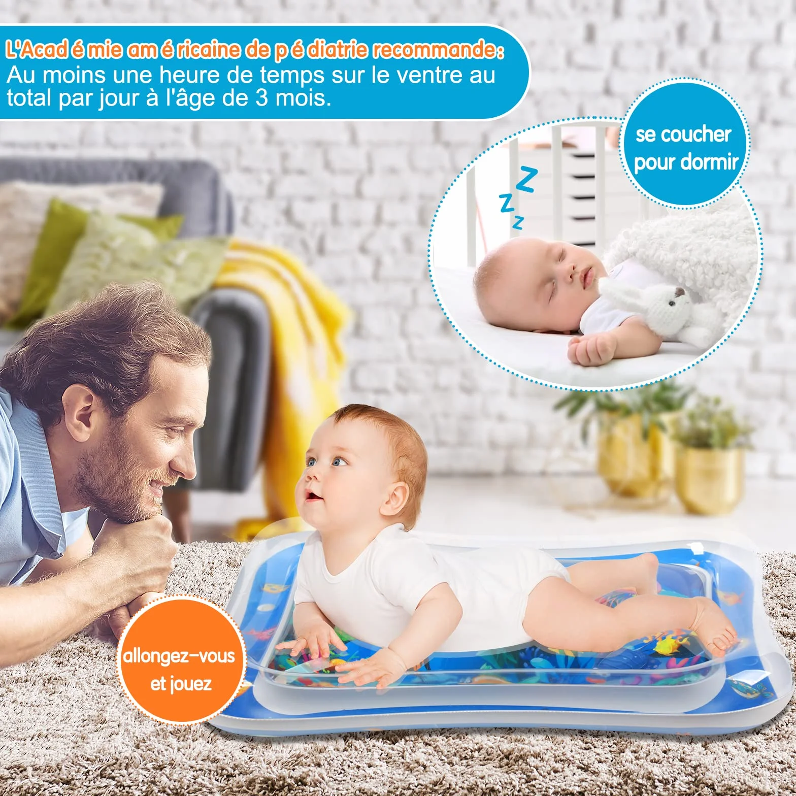 Infinno Gonflable Tummy Time Mat Tapis de jeu d'eau pour bébé 3 6 9 mois