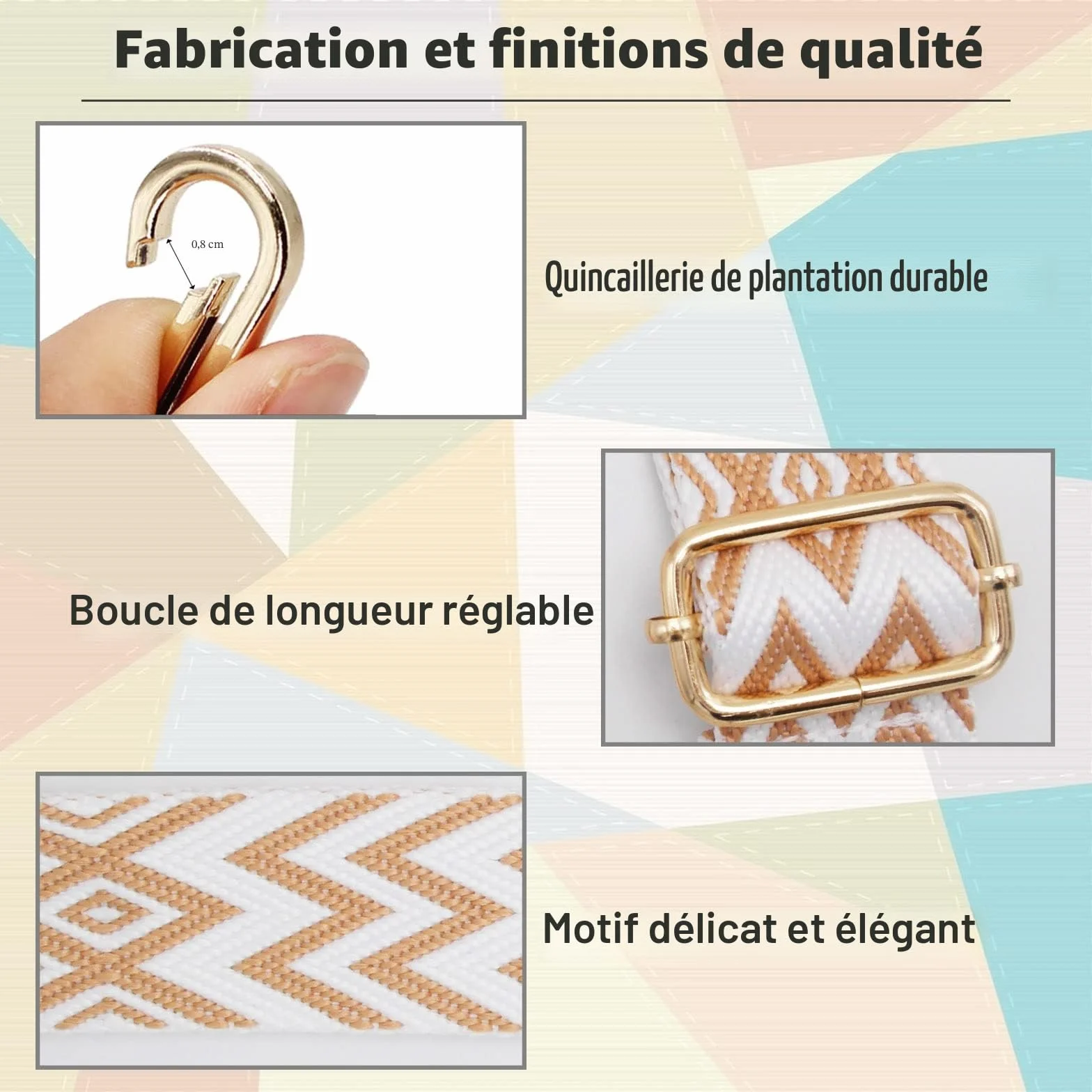 Sangle Bandoulière Réglable pour Sac à Main Femmes 3.8cm Or Remplacement Purse Straps