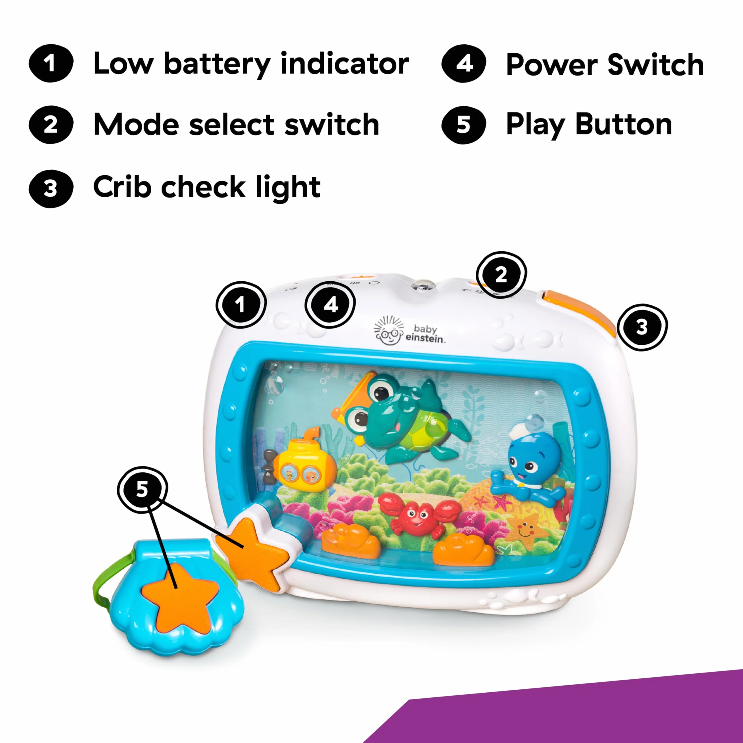 Baby Einstein Sea Dreams Soother, Veilleuse Bébé Musicale et Lumineuse avec Bruit Blanc, 0+ Mois