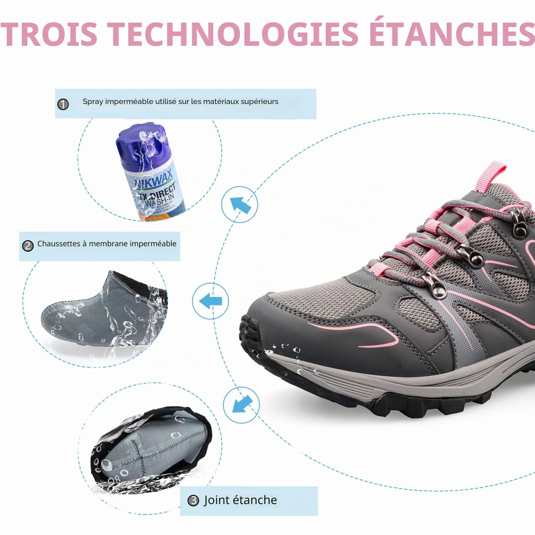 riemot Chaussures de Randonnée Femme Imperméables Basses Respirantes Antidérapant