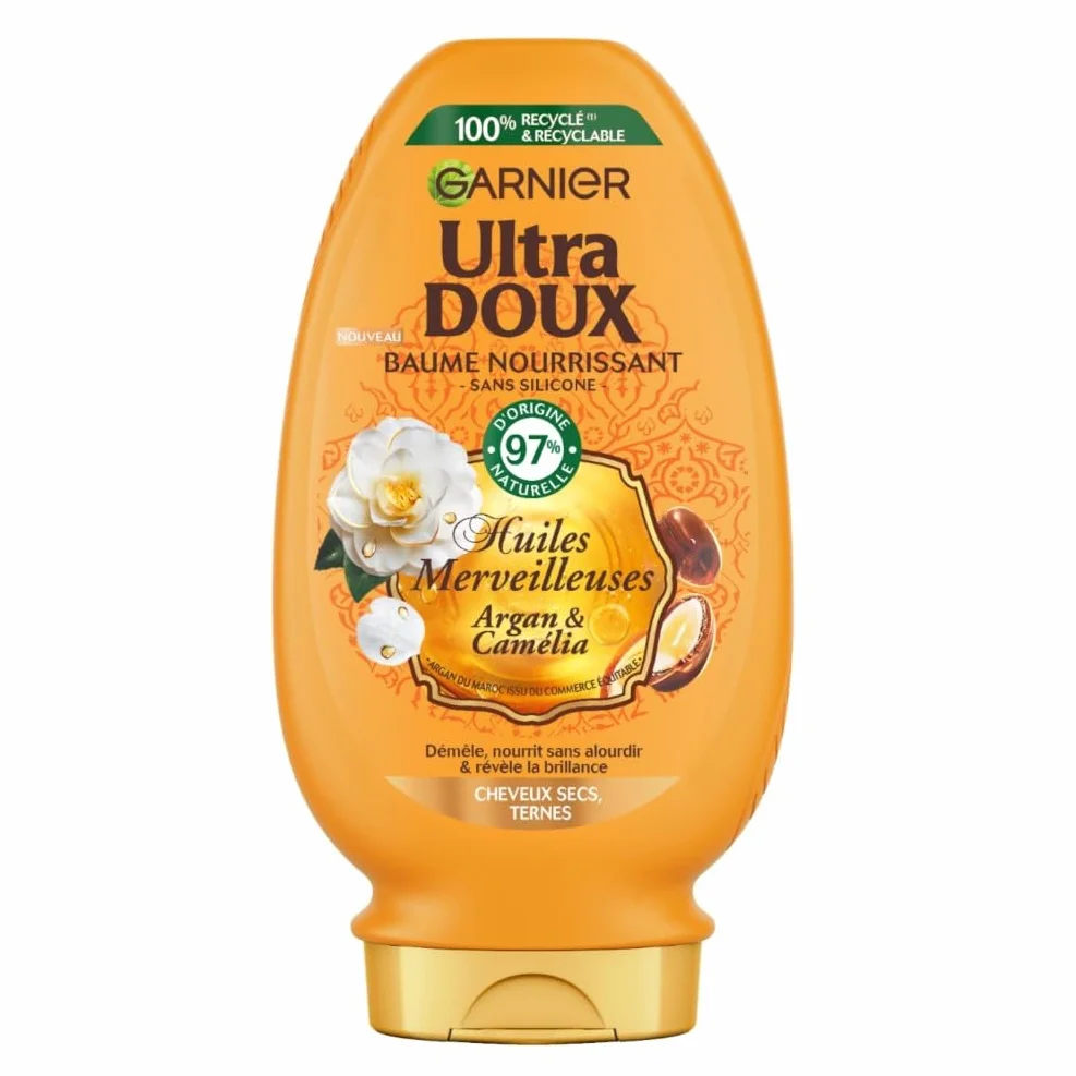 Garnier Ultra Doux Après-Shampooing Démêlant Nourrissant Huile d'Argan & Camélia Cheveux Secs Très Secs Ternes 360 ml