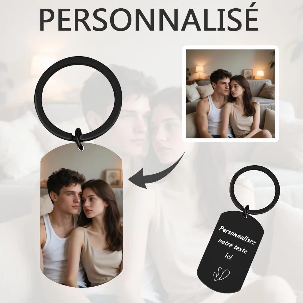 Porte-clés personnalisé photo texte Saint-Valentin anniversaire pour lui mari