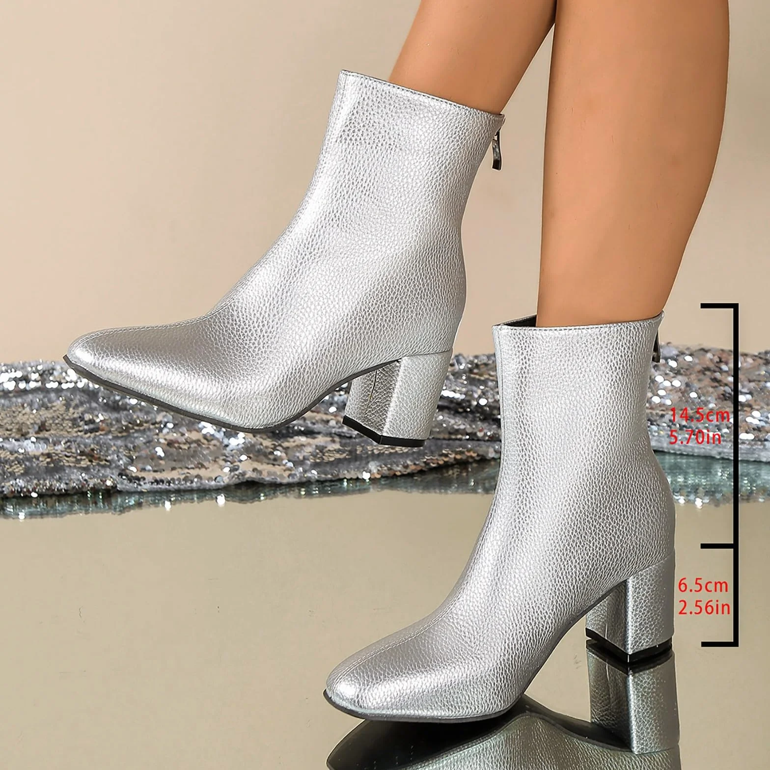 Bottines femme cuir talon fermeture éclair antidérapantes chaudes pointues hiver