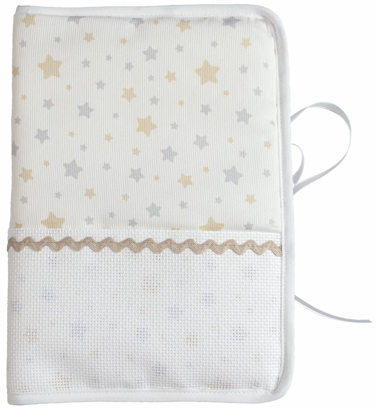 Protège Carnet de Santé à Broder Taupe Fabriqué en Italie Motifs Étoilés Bande Aïda Personnalisable