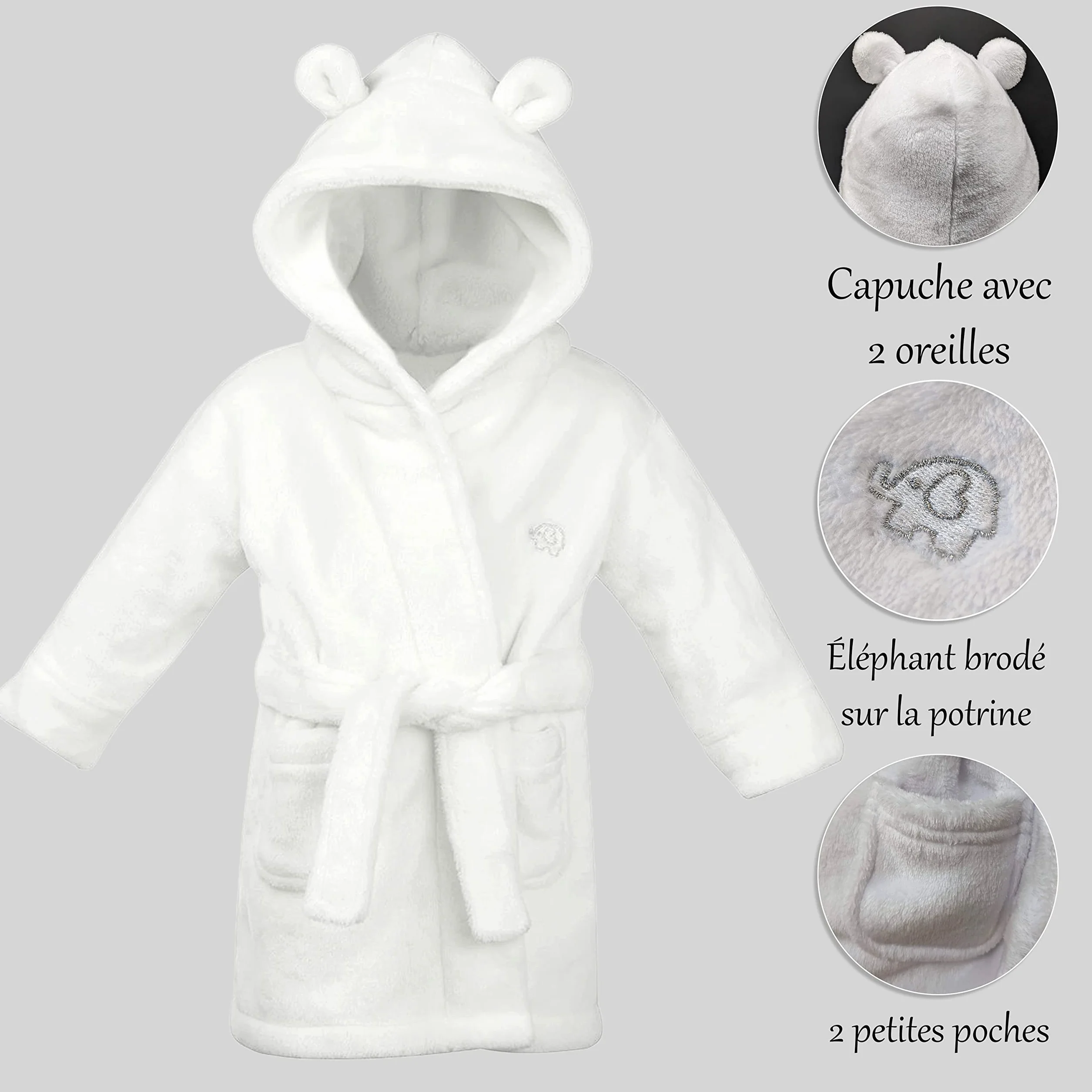 Peignoir bébé personnalisé KDO MAGIC blanc doux moelleux garçons filles