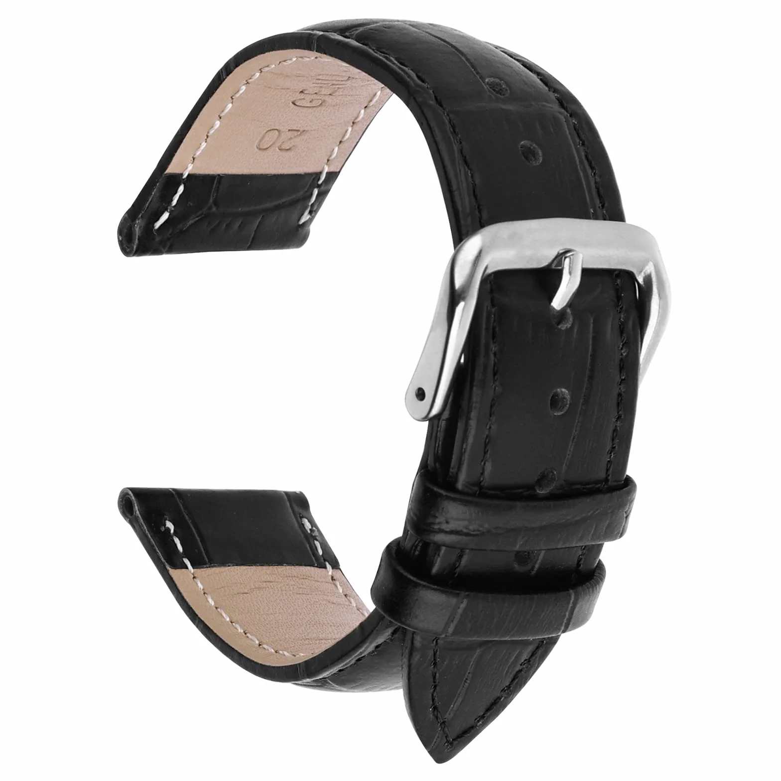 Bracelet de montre en cuir de veau remplacement boucle acier inoxydable