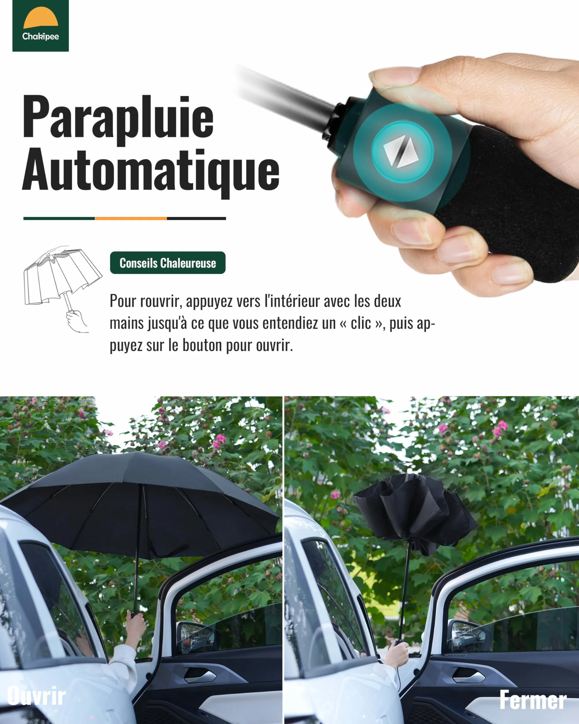 Parapluie Pliant Inversé Homme XXL Automatique 210T 10 Sections Anti Tempête