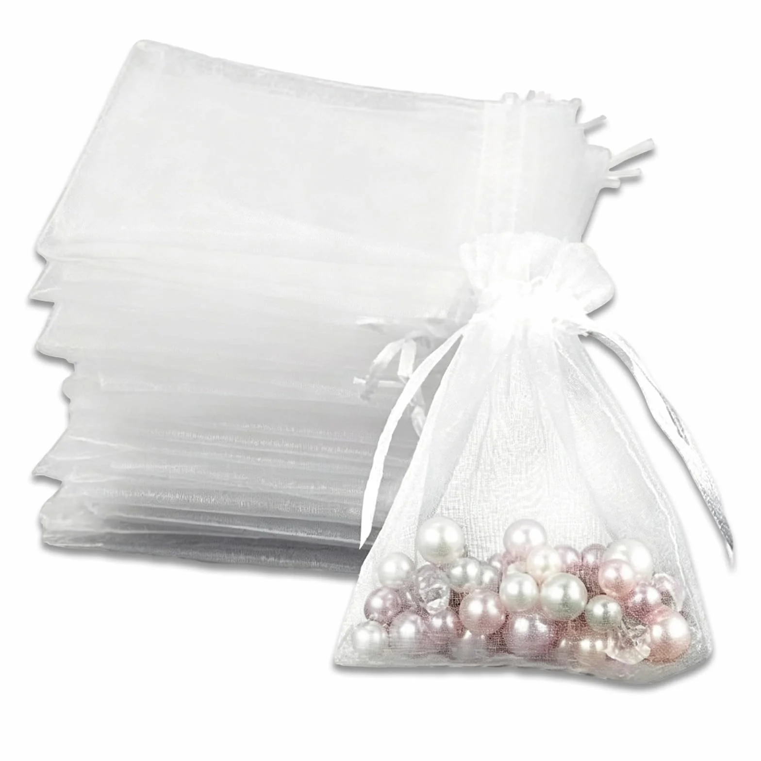 Sachet Organza Blanc 7x9cm 100 pièces - Pochon Transparent Avec Cordon Pour Bijoux Mariage Cadeaux