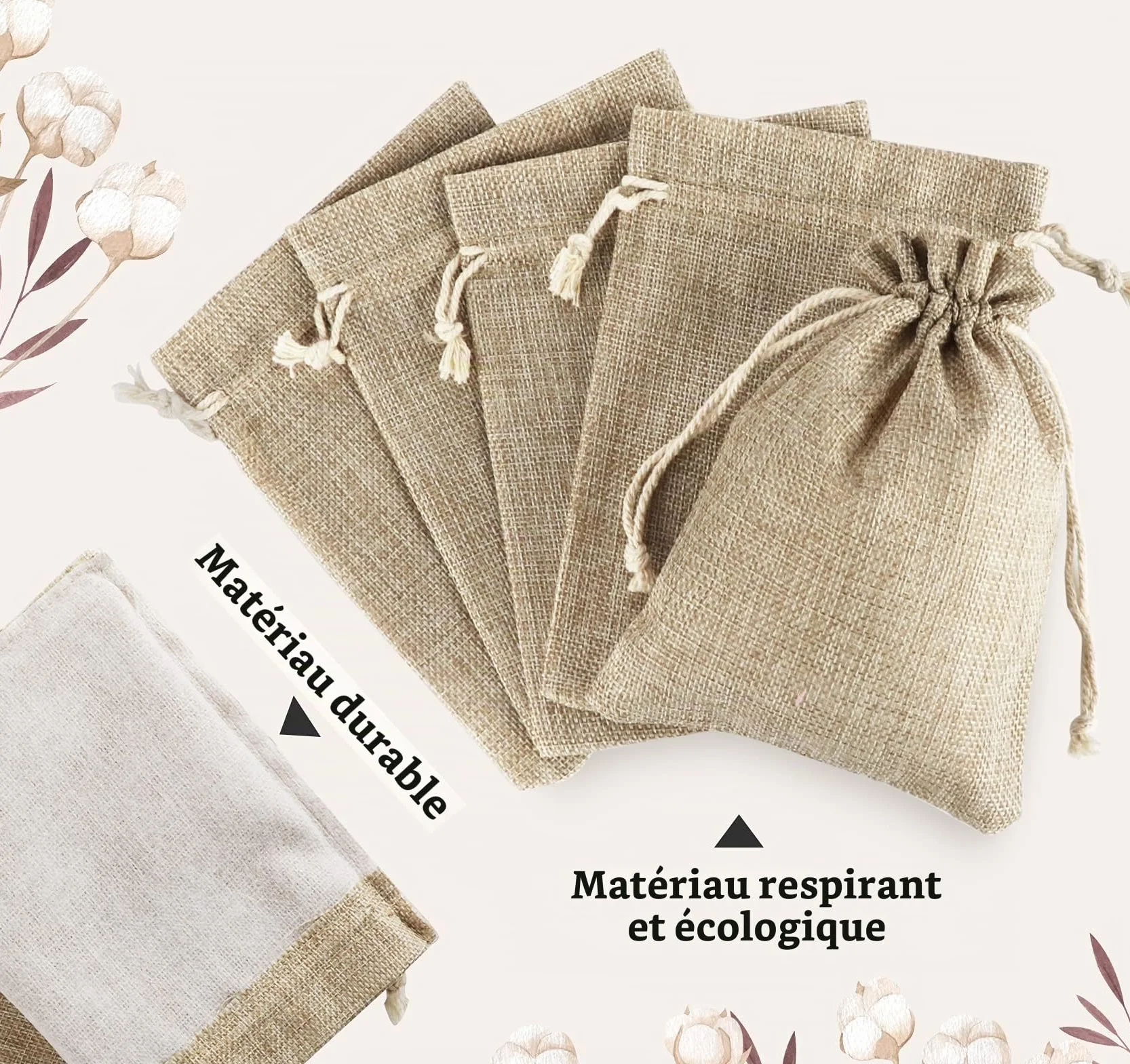 Sacs en Toile de Jute avec Cordon de Serrage, Pochettes en Lin Chanvre 13x18cm, 30pcs pour Mariage Bijoux Noël