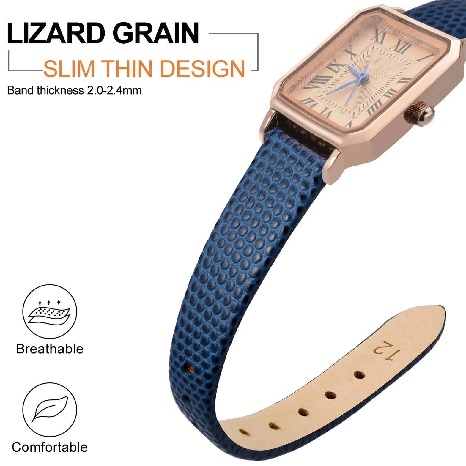 ANNEFIT Bracelets de Montres pour Femme 10mm 12mm 13mm 14mm 15mm 16mm 18mm 20mm, Bandes de Remplacement en Cuir avec Boucle en Acier Inoxydable