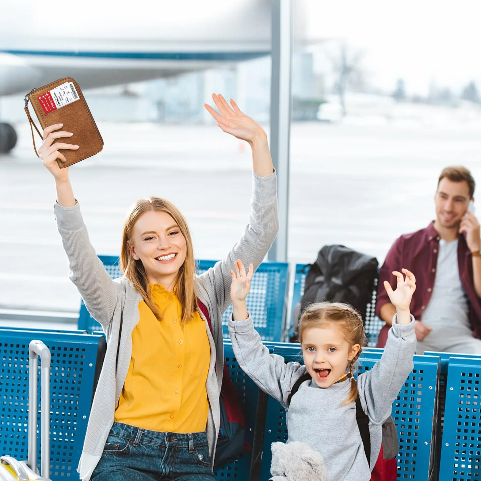FINTIE Portefeuille Passeport Familial avec 5 Emplacements, Pochette Organisateur RFID, Marron