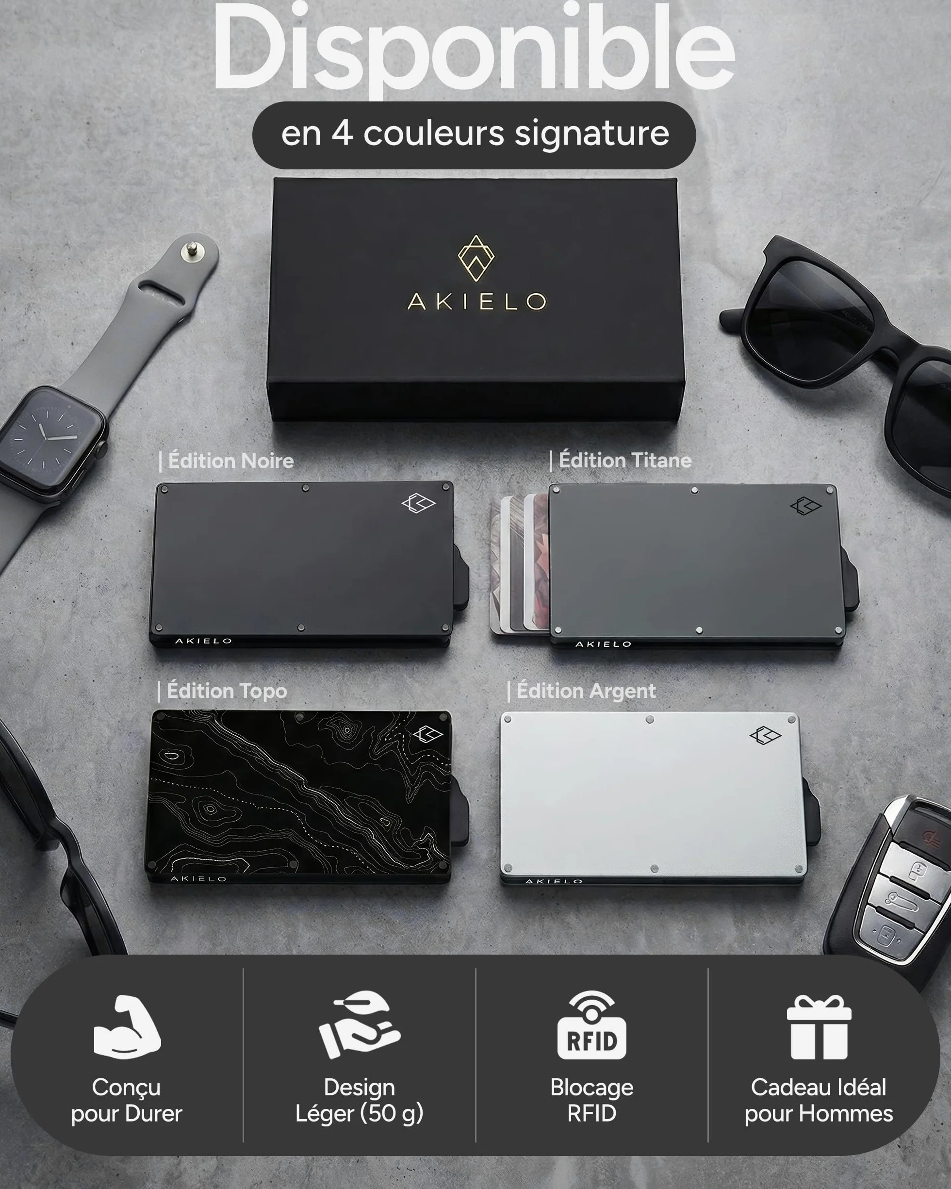 Portefeuille Homme AKIELO RFID Blocage avec Coffret Cadeau Protection Carte Bancaire sans Contact