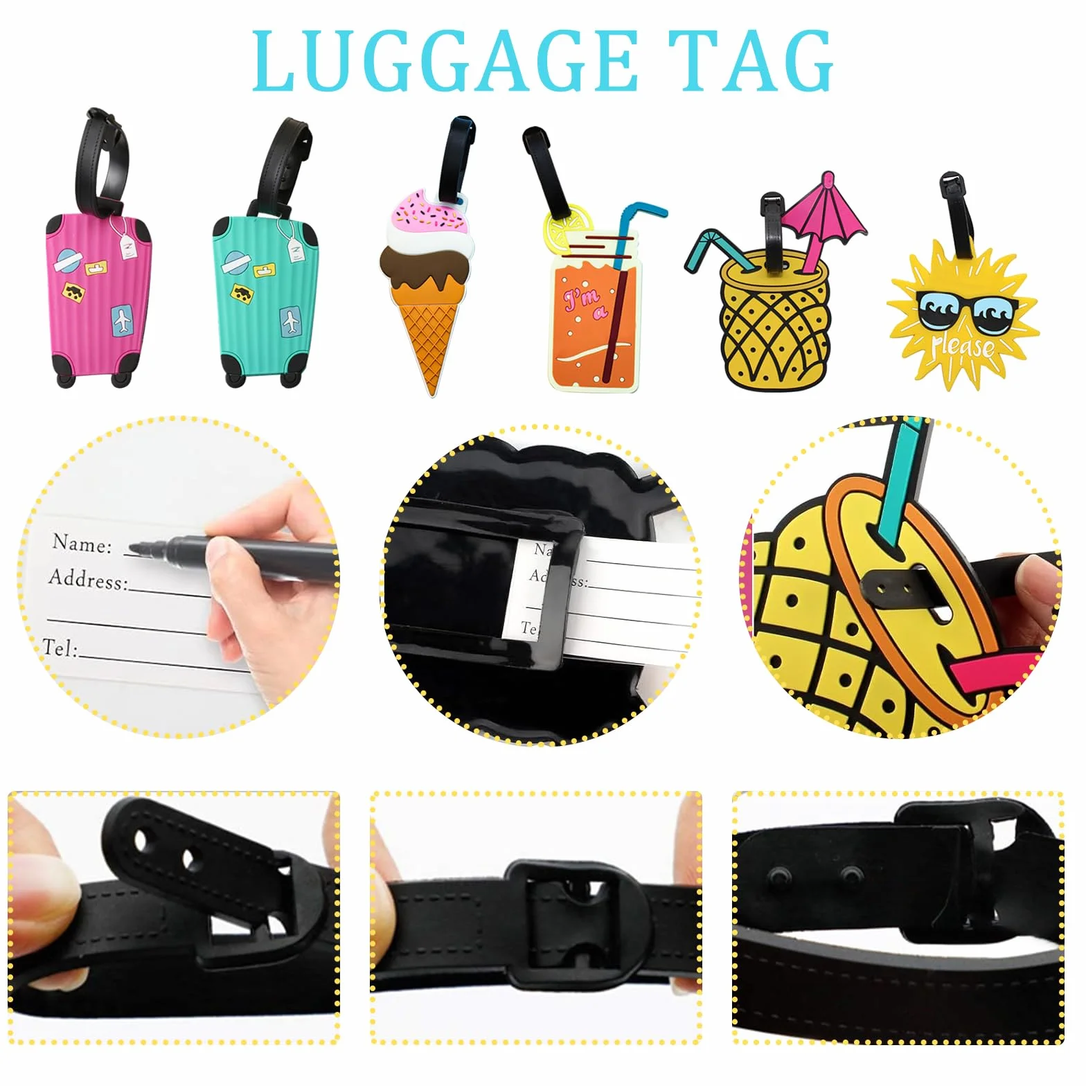Étiquette Bagage 6 Pièces avec Porte-Nom, Étiquettes d'Identification de Sac, pour Voyage en Avion