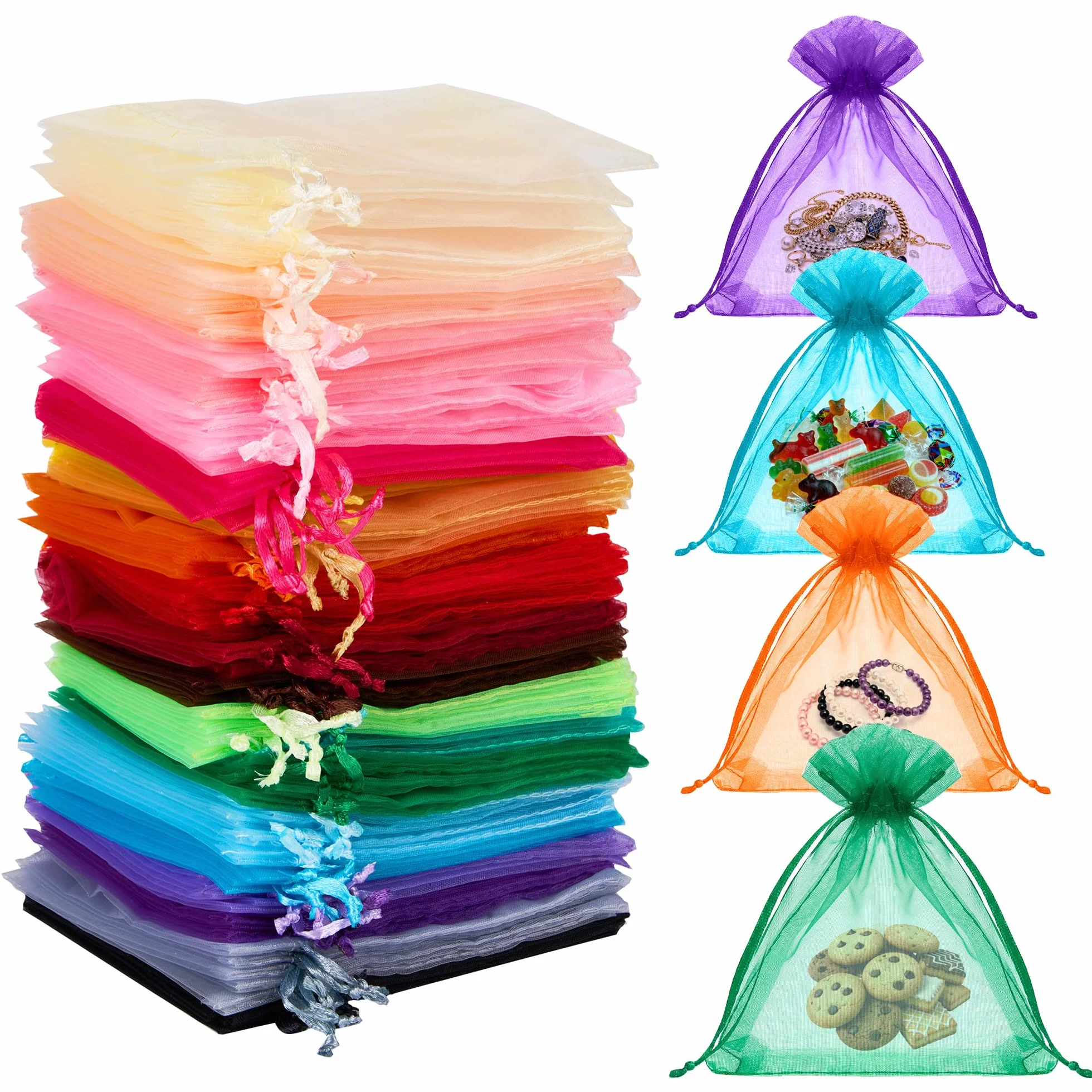 Sachets en Organza 10 x 12 cm Lot de 100 avec Cordon de Serrage Colorés pour Cadeaux Mariages Bijoux