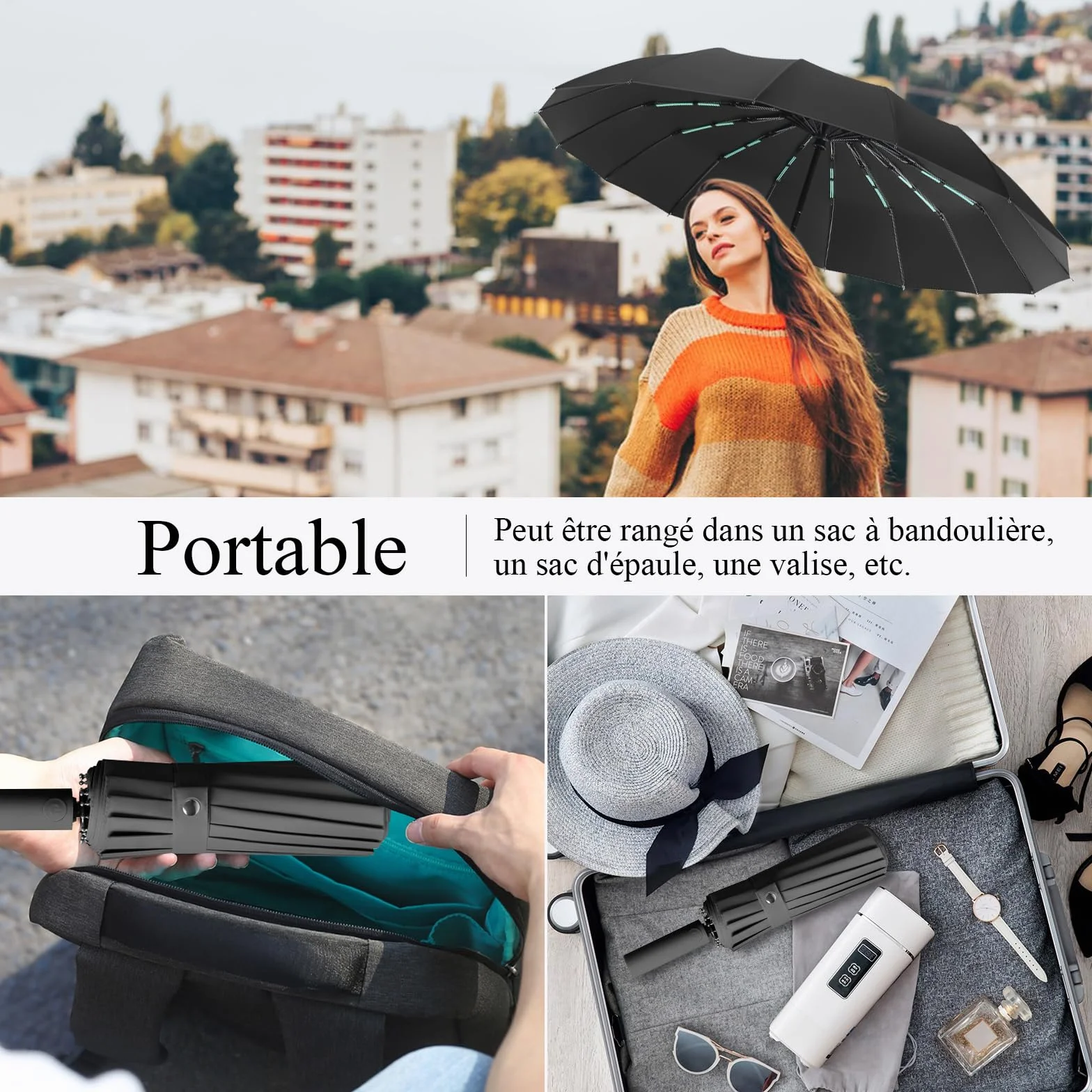 LENDOO Parapluie Pliant Automatique 16 Baleines Anti-Tempête Résistant au Vent Compact Anti-UV