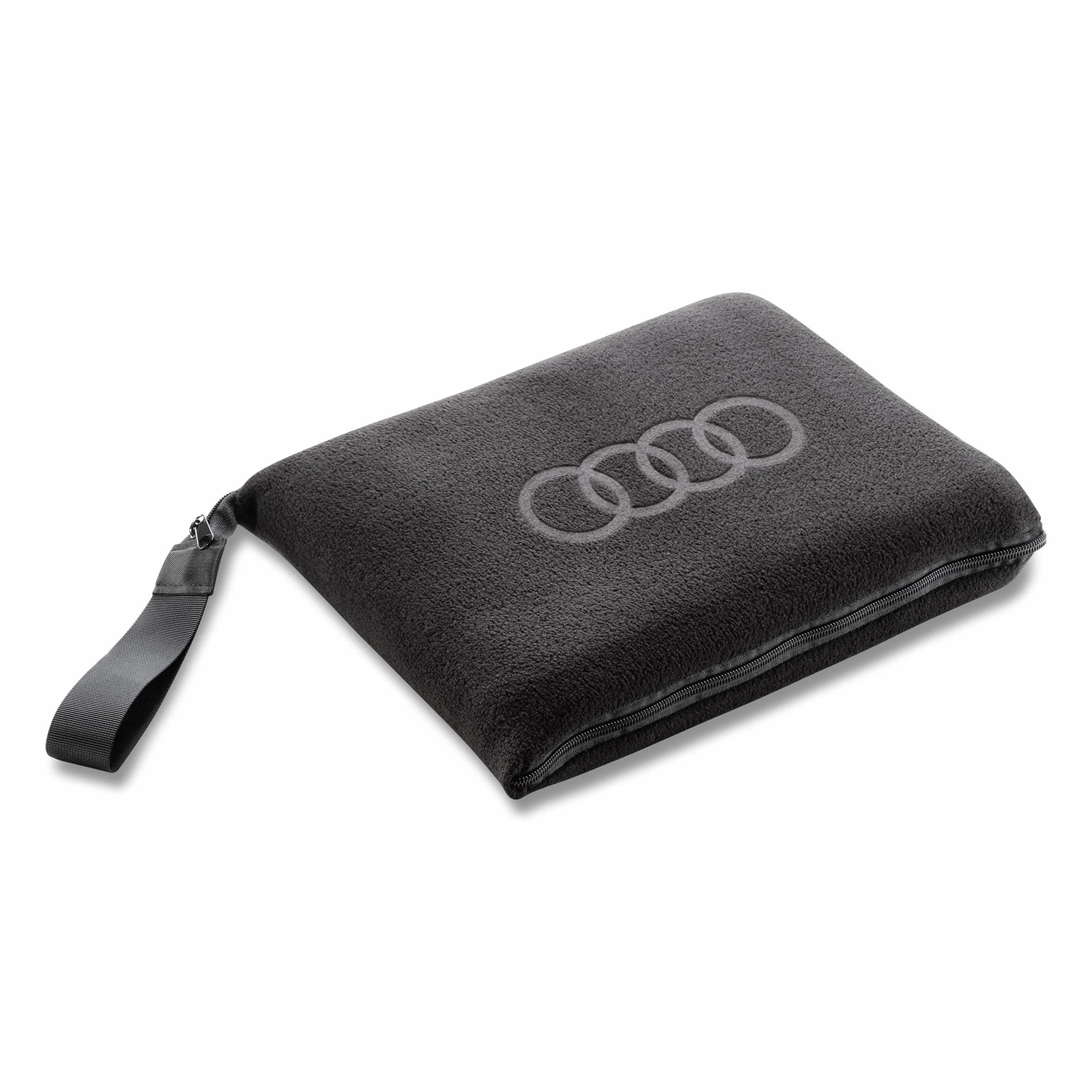 Audi Couverture Polaire 2 en 1 Coussin Pliable Noir Logo Anneaux