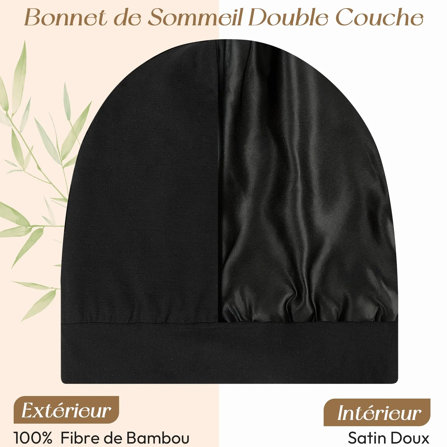 Bonnet Satin Cheveux Nuit Réglable Soie Fibre de Bambou Unisexe Dormir Doux Respirant