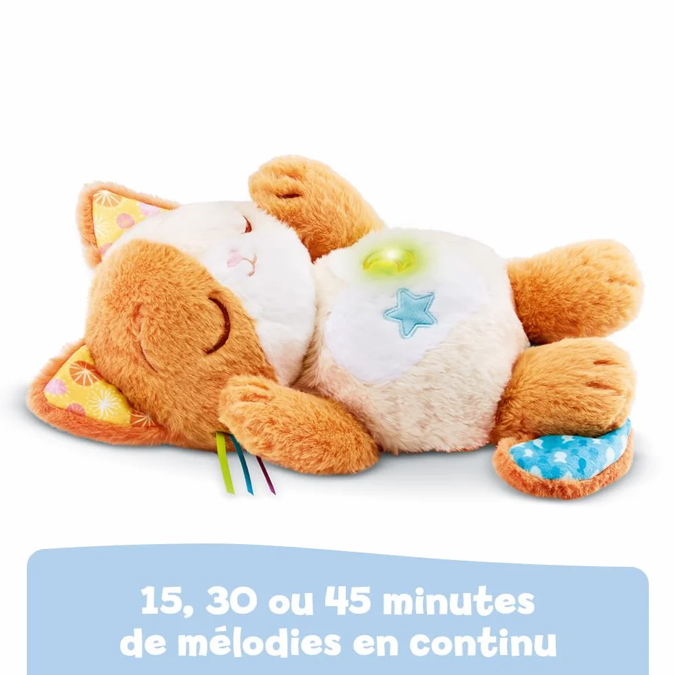 VTech Mon Chaton Douce Nuit Peluche Chat Qui Respire Veilleuse Bébé Musicale Lumineuse Berceuses Ronronnements Bruits Blancs Sons Nature Cadeau Naissance