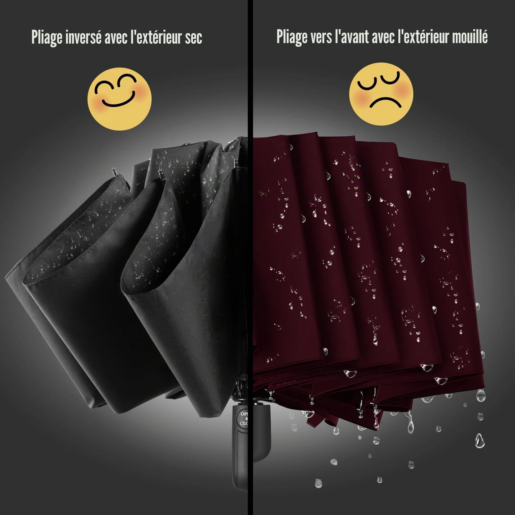 Parapluie Pliant inversé Compact Automatique Coupe-Vent Homme 210T 10 Sections