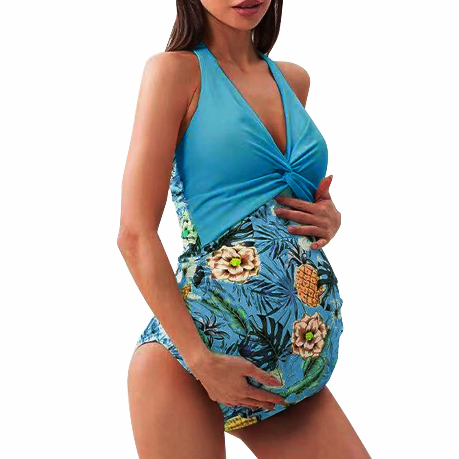 Maillot de bain 2 pièces femme enceinte - Bikini tropical dos nu - Maillot de grossesse à armatures