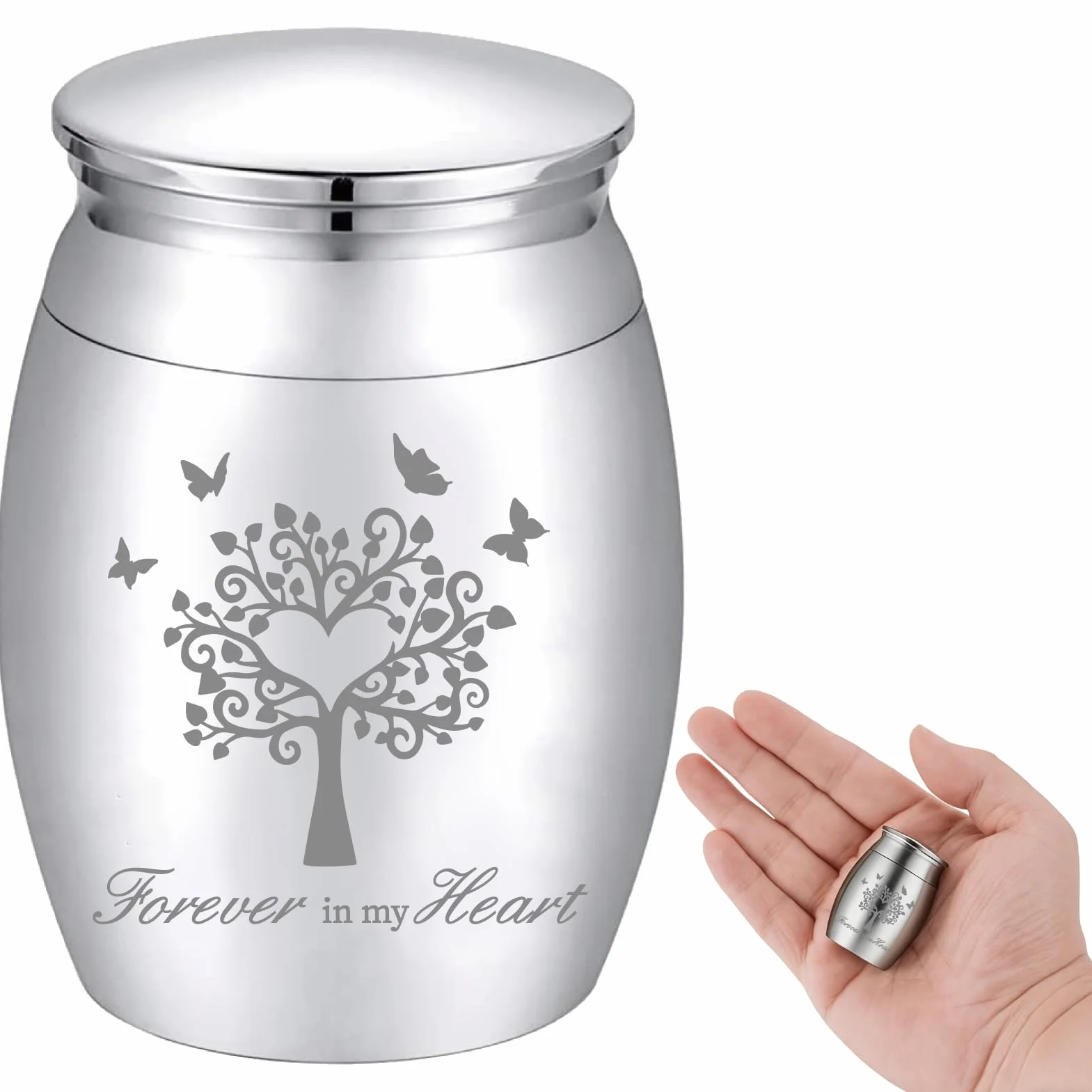 CREATCABIN Petite Urne Souvenir Mini Urnes Crémation Arbre de Vie Papillon Acier Inoxydable Argent pour Animal Domestique Humain