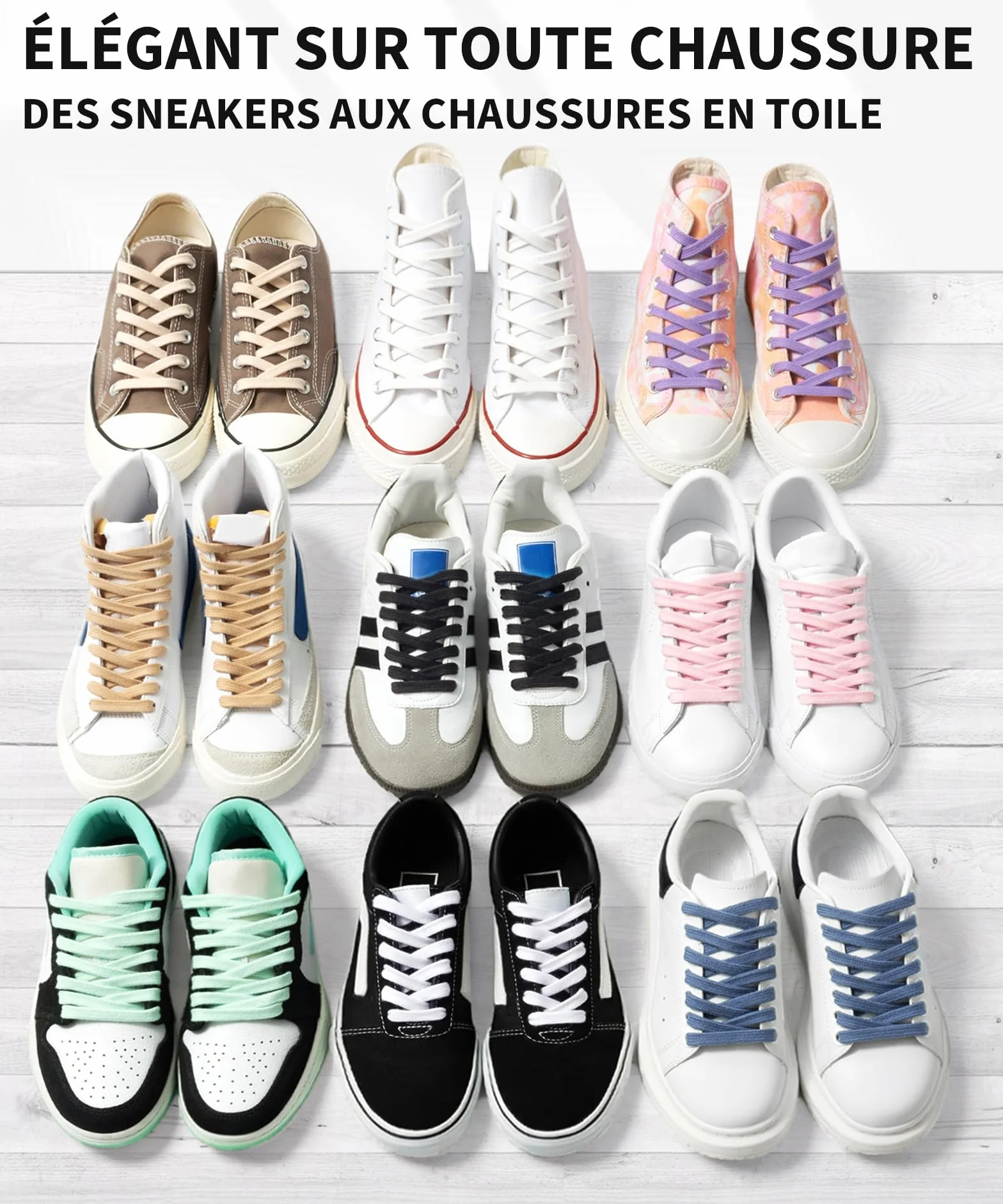 Stepace Lacets Plats Premium 100% Coton 8 mm - Lacet Chaussures de remplacement pour Baskets