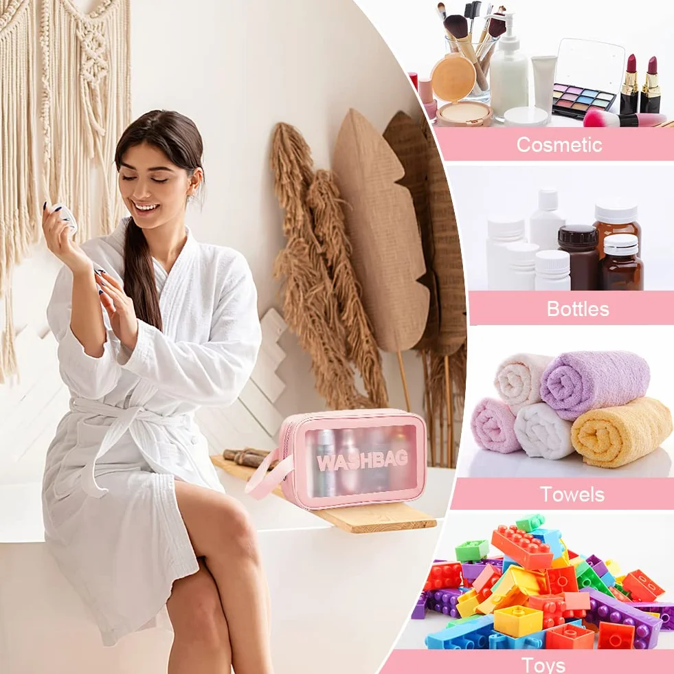 Aucuu Trousse de Toilette Transparente 3PC Set Étanche PVC Imperméable Portable Voyage avec Poignée