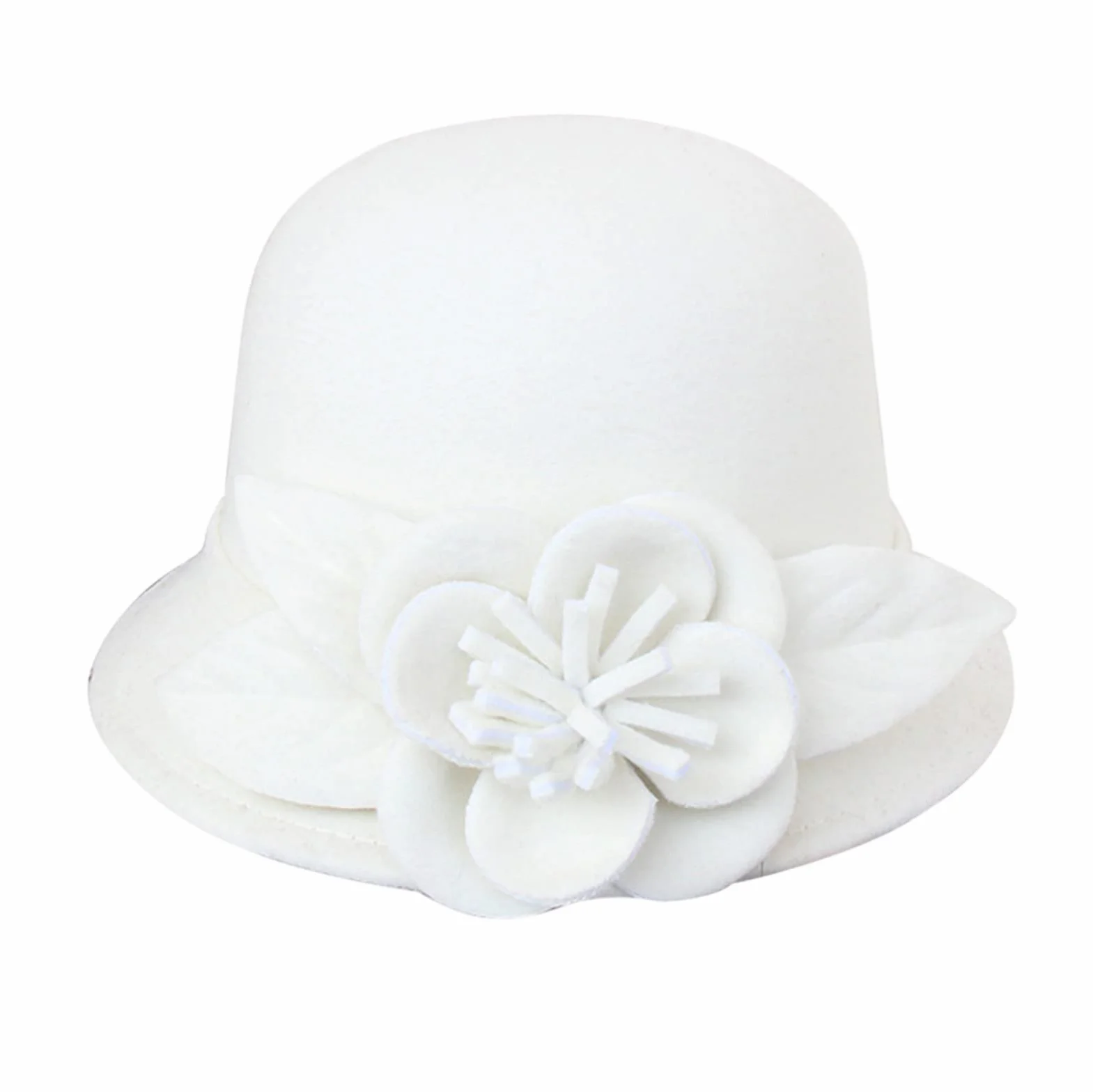 Chapeau en tissu pour femme Automne Hiver Motif fleurs Haut rond Chapeau cloche chaud